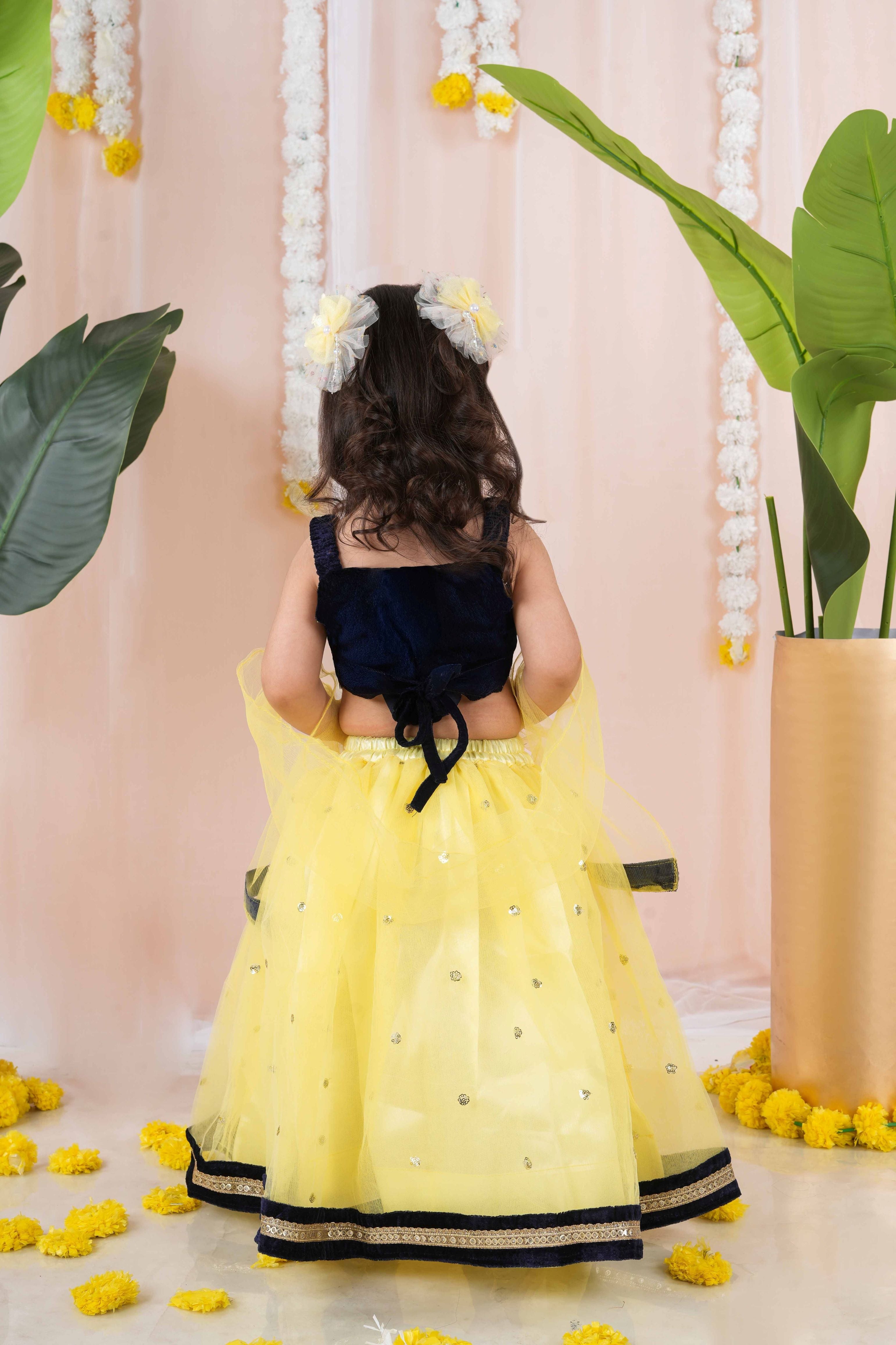 Net embellished lehenga with velvet choli -T-Navybbotyleh