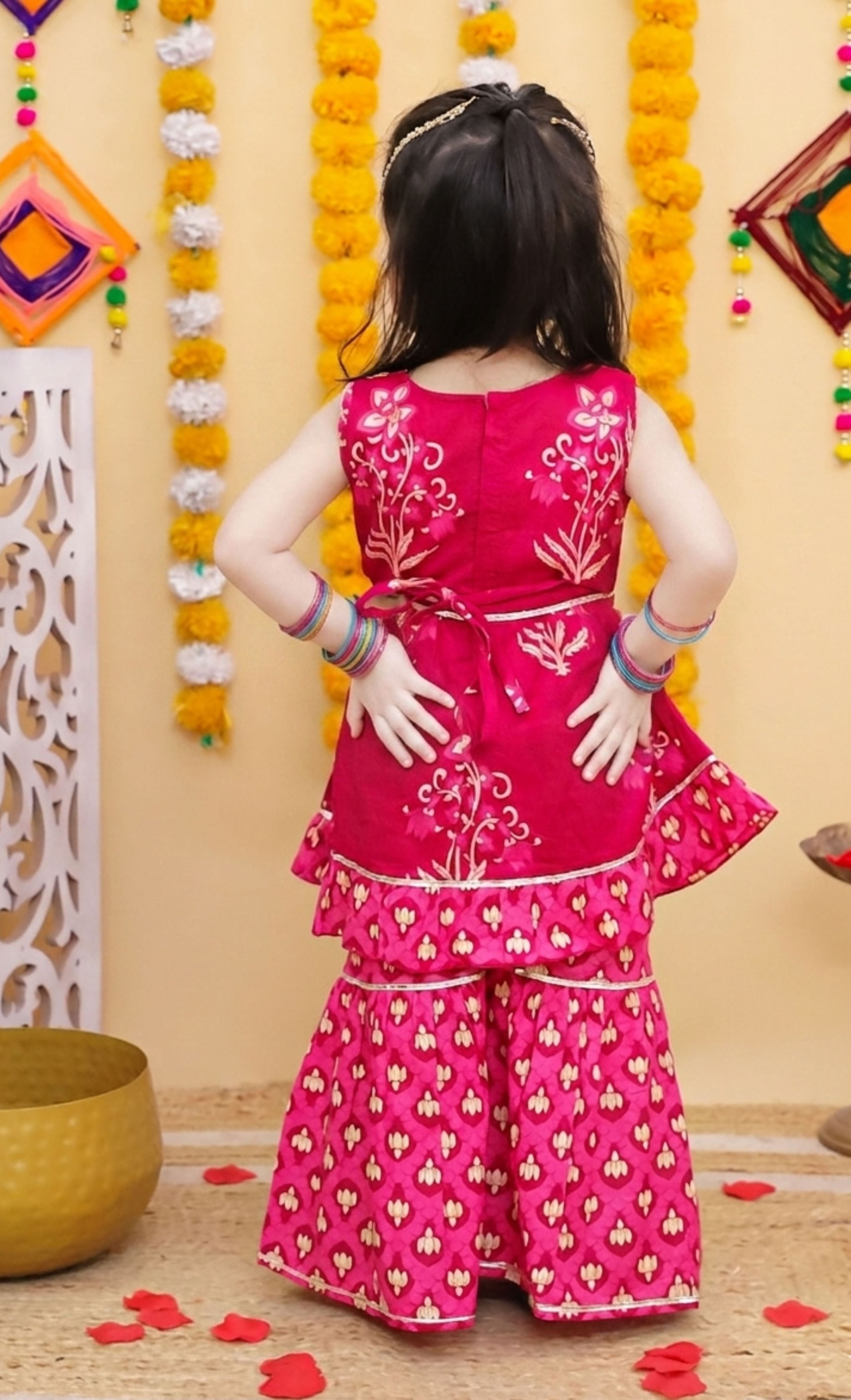 Lotus Print Cotton Sharara set-T-Pinklotussh