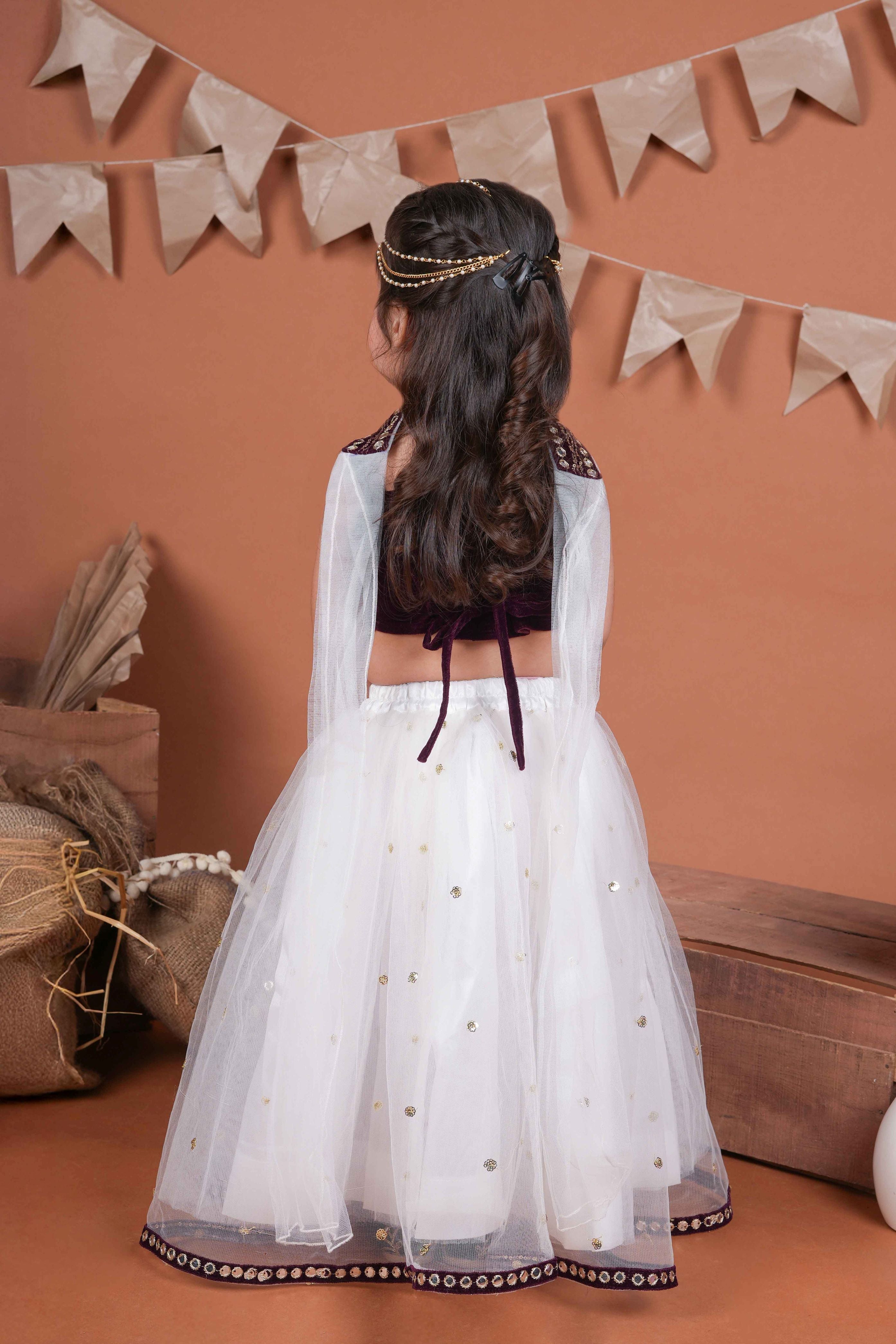 Velvet burgundy choli with lehenga -T-WHBOOTY