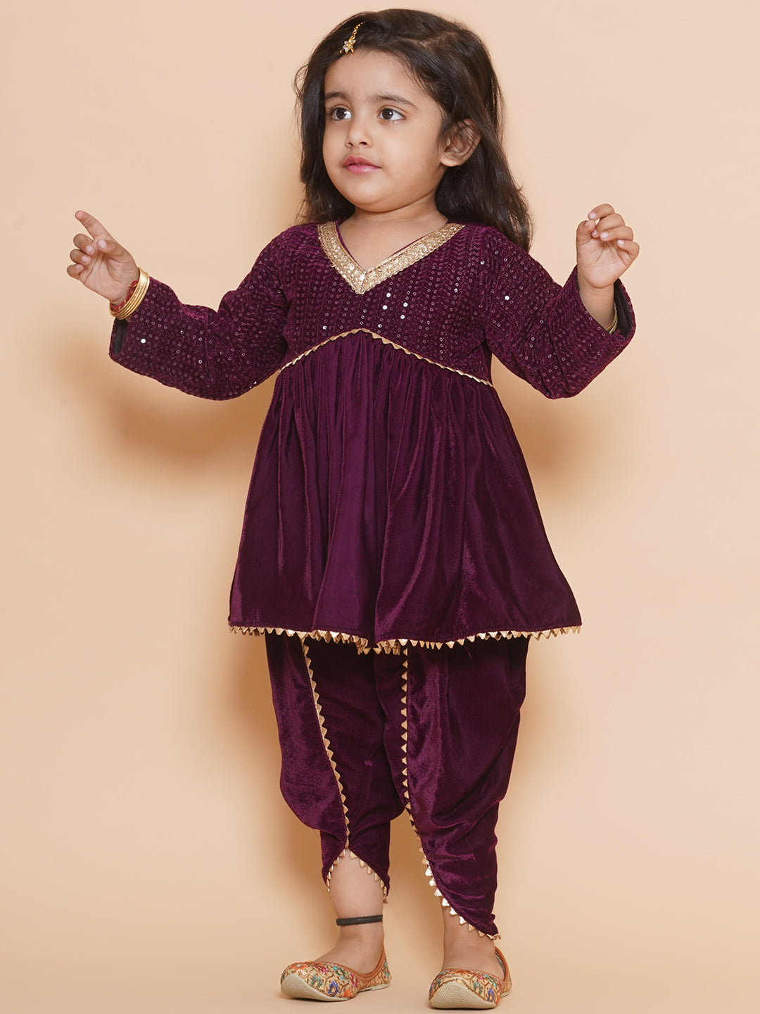Embellished kurta and dhoti sibling set-T-WWSet