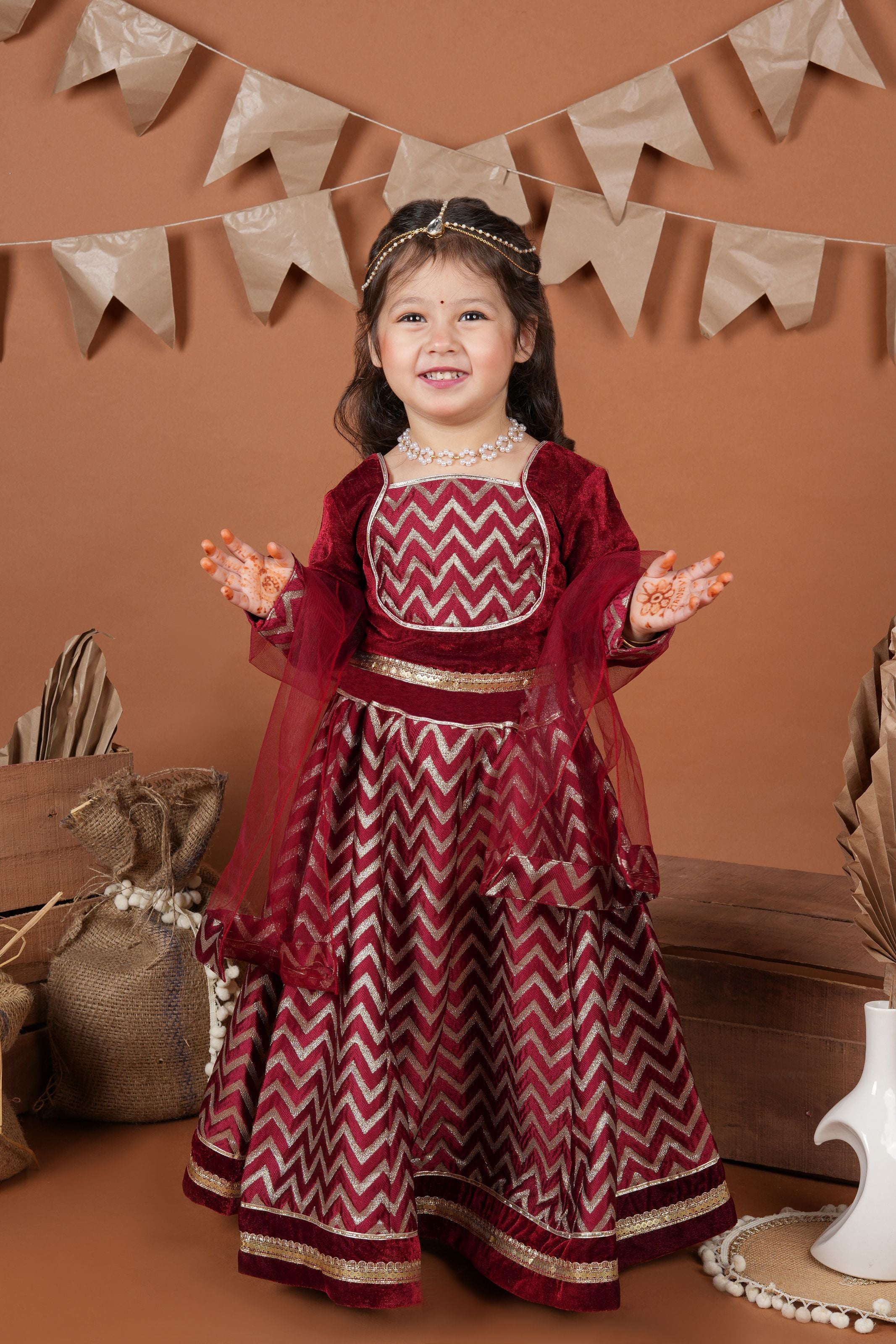 Velvet choli with brocade lehenga and dupatta- T-L13