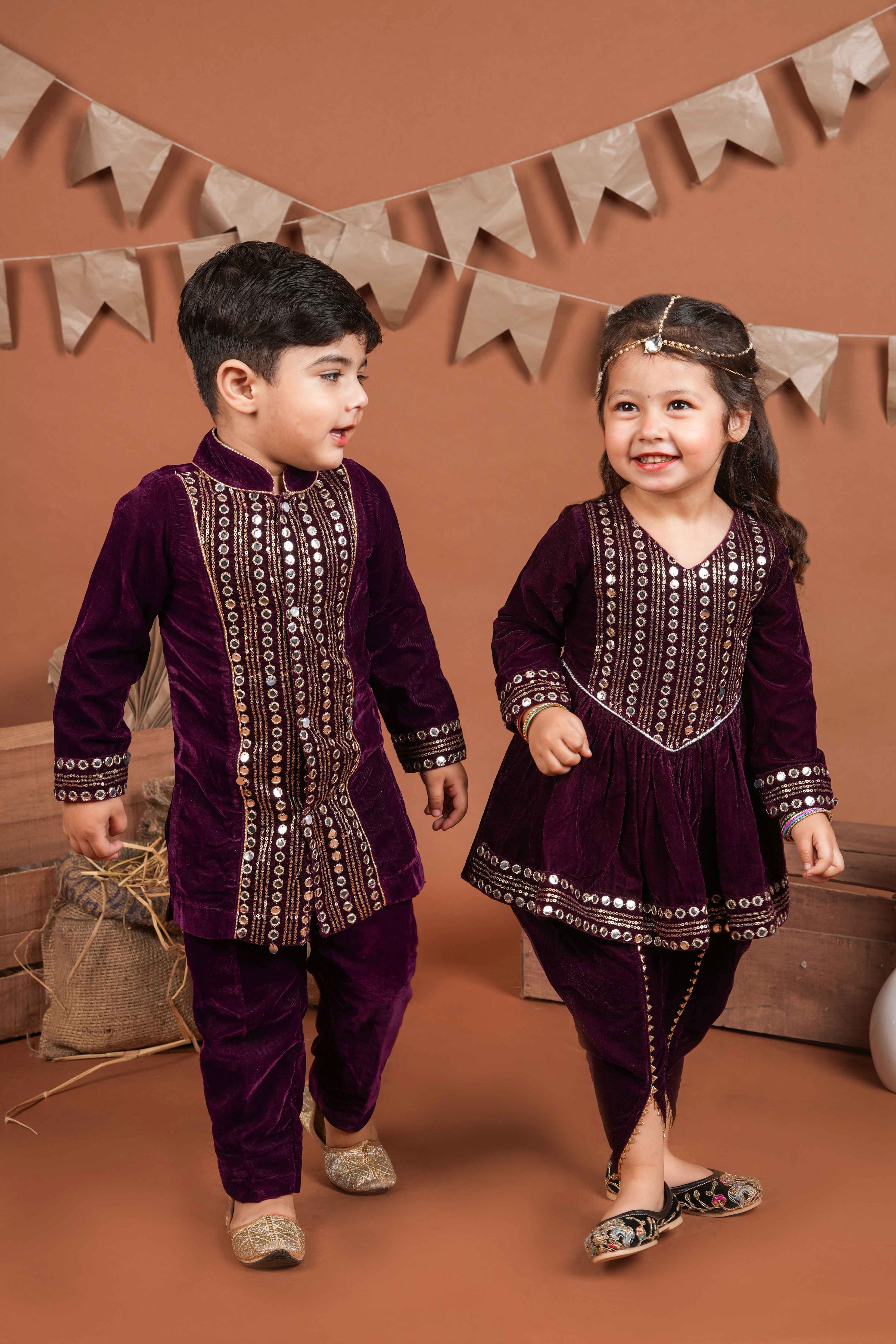 Embroidered velvet Kurti with dhoti - T-wineveldh