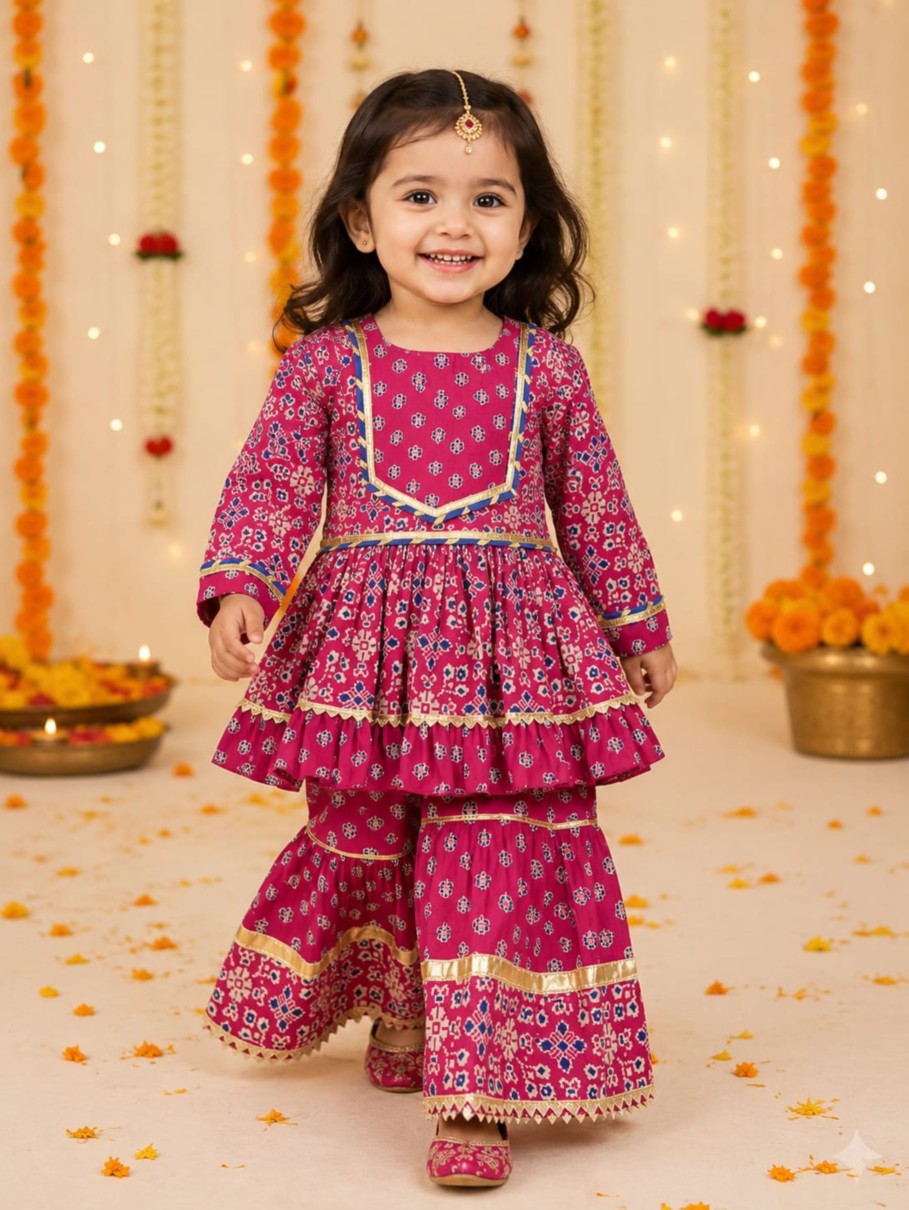 Ful Sleeves lace decorated cotton sharara suit-T-Pinkbootykurti