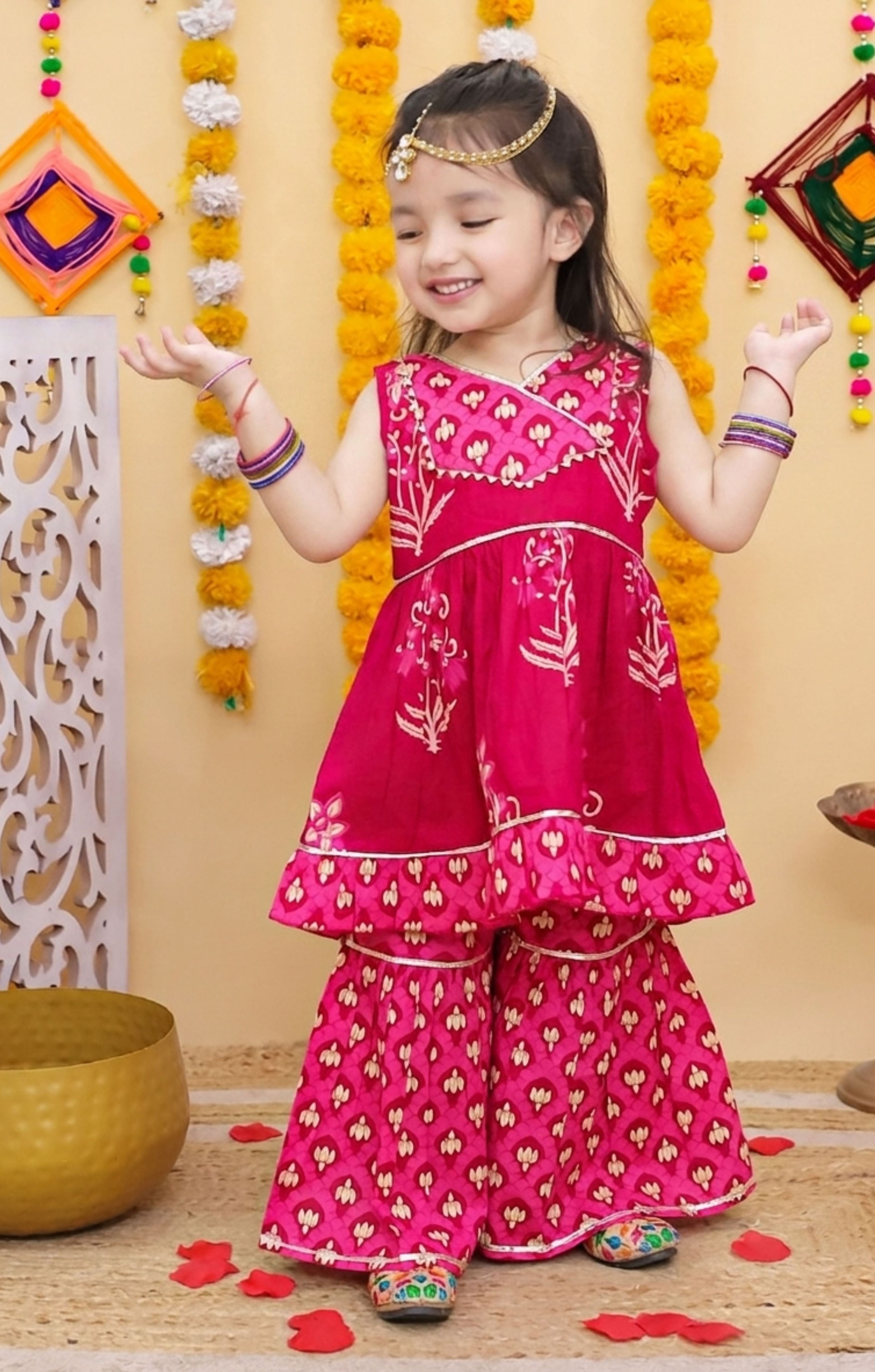 Lotus Print Cotton Sharara set-T-Pinklotussh