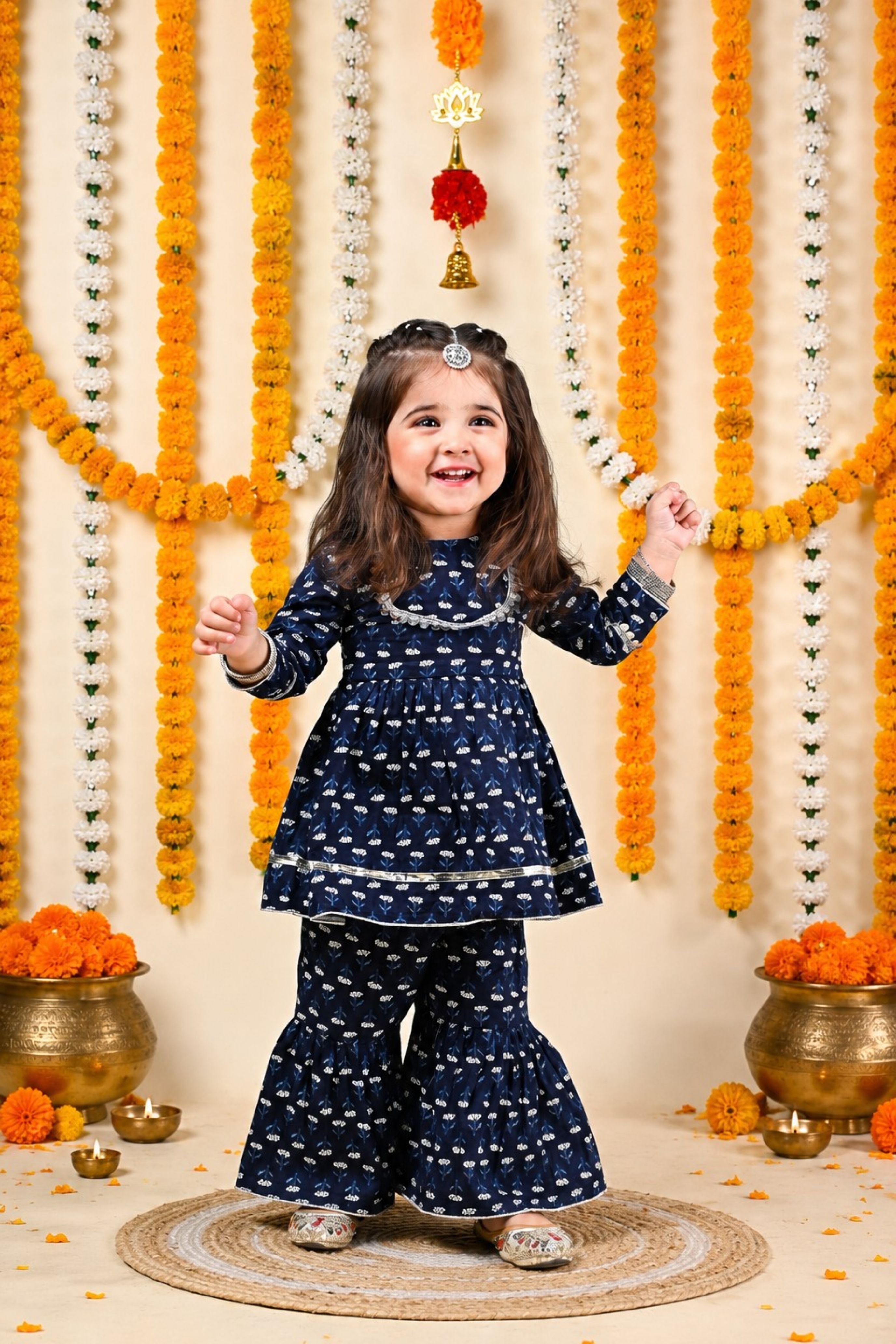 Full Sleeves cotton printed sharara suit for girls  -T-Navykurti