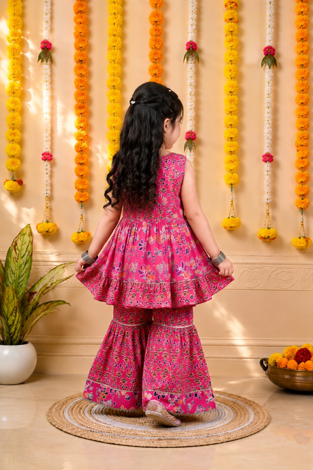 printed cotton sleeveless sharara suit-T-Pinkmoresh