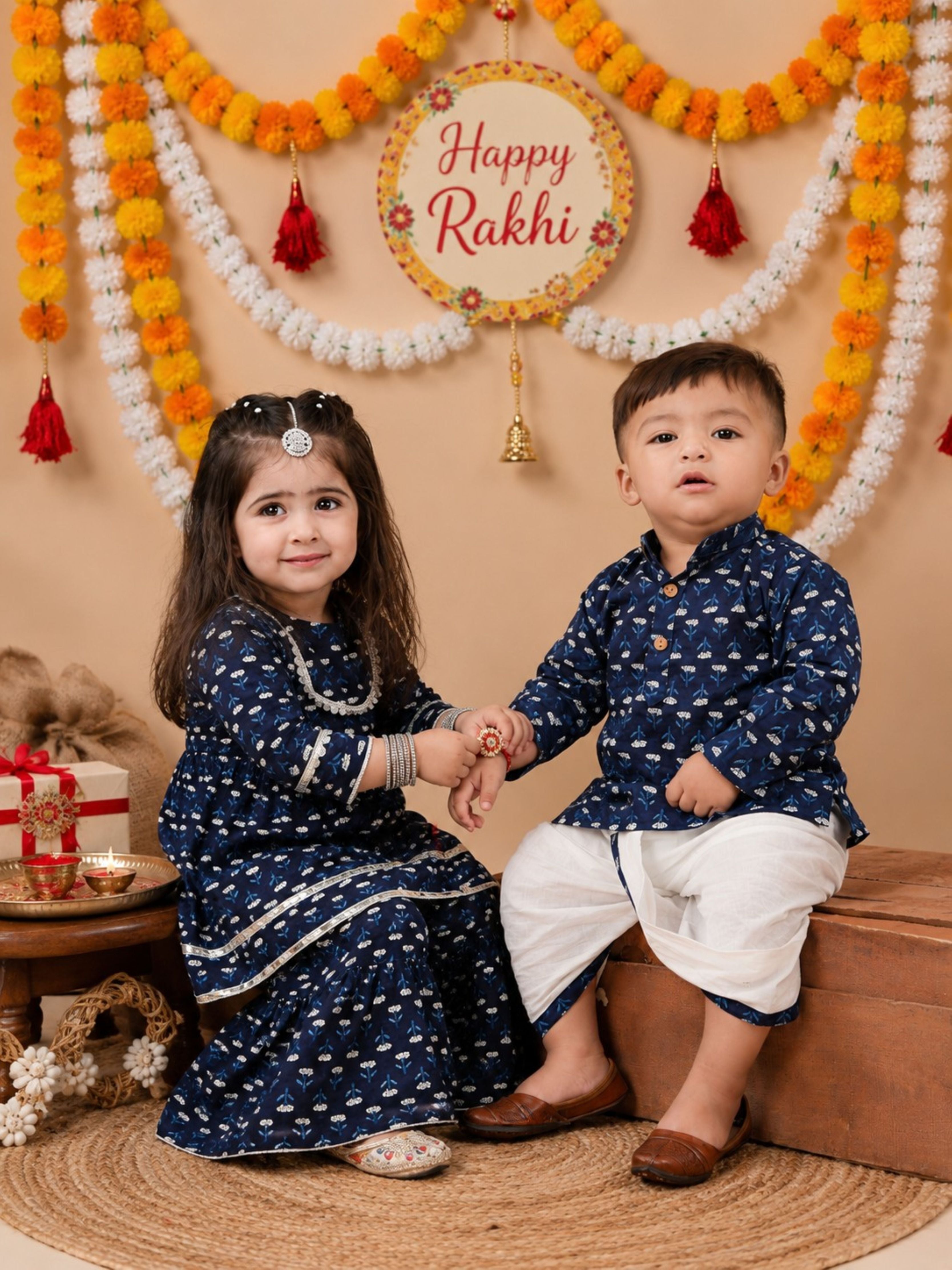 Full Sleeves cotton printed sharara suit for girls  -T-Navykurti