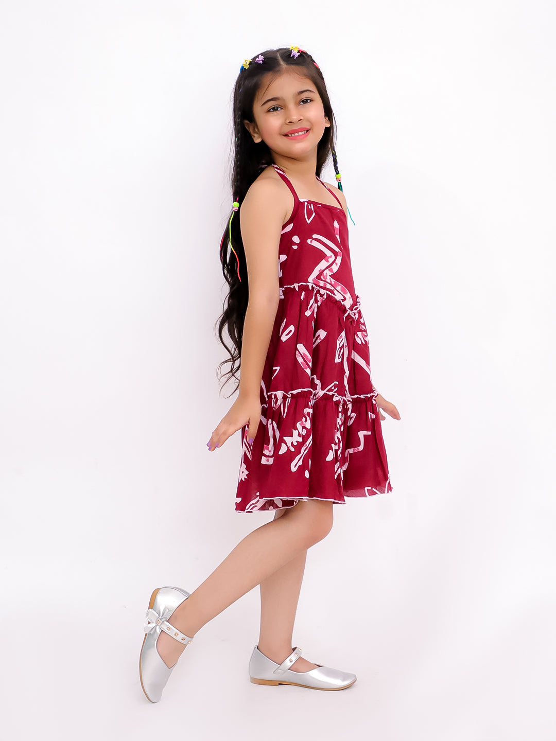 Cotton halterneck printed frock-T-Maroonfrock
