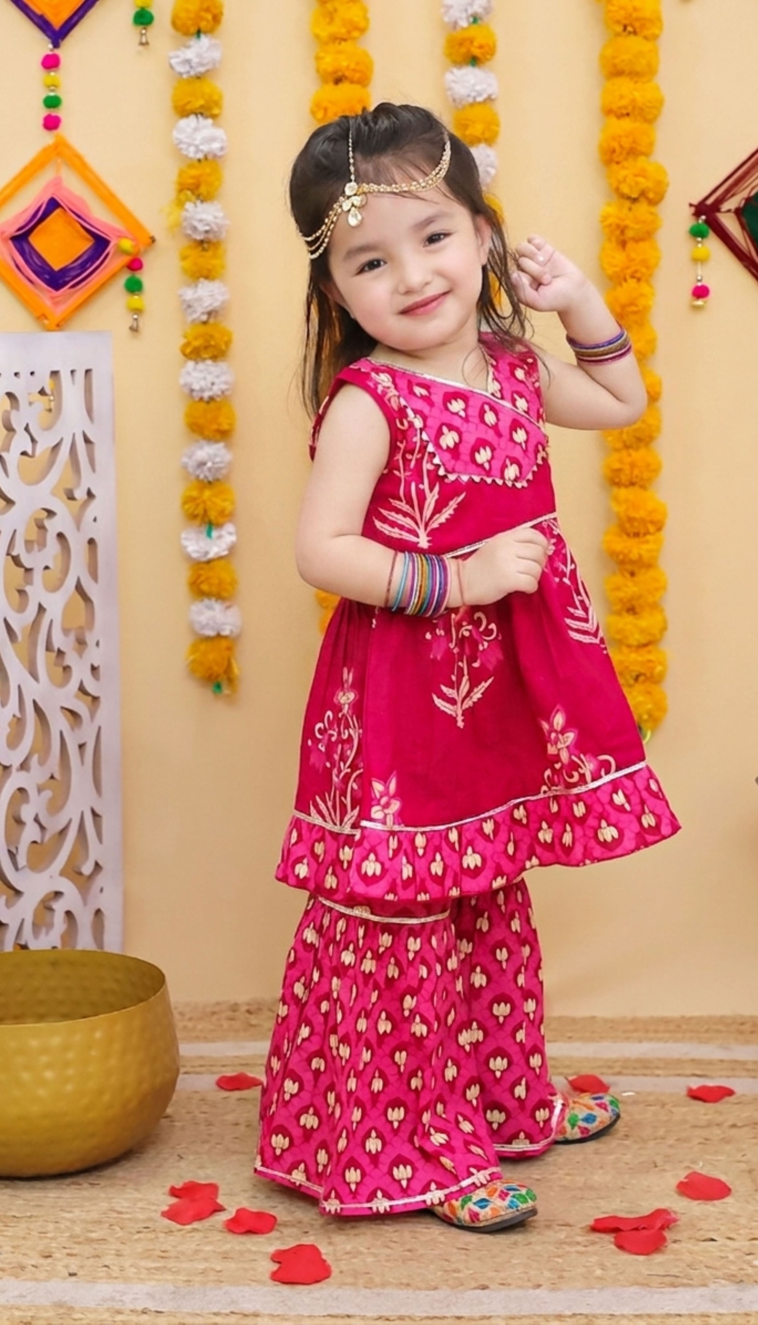 Lotus Print Cotton Sharara set-T-Pinklotussh