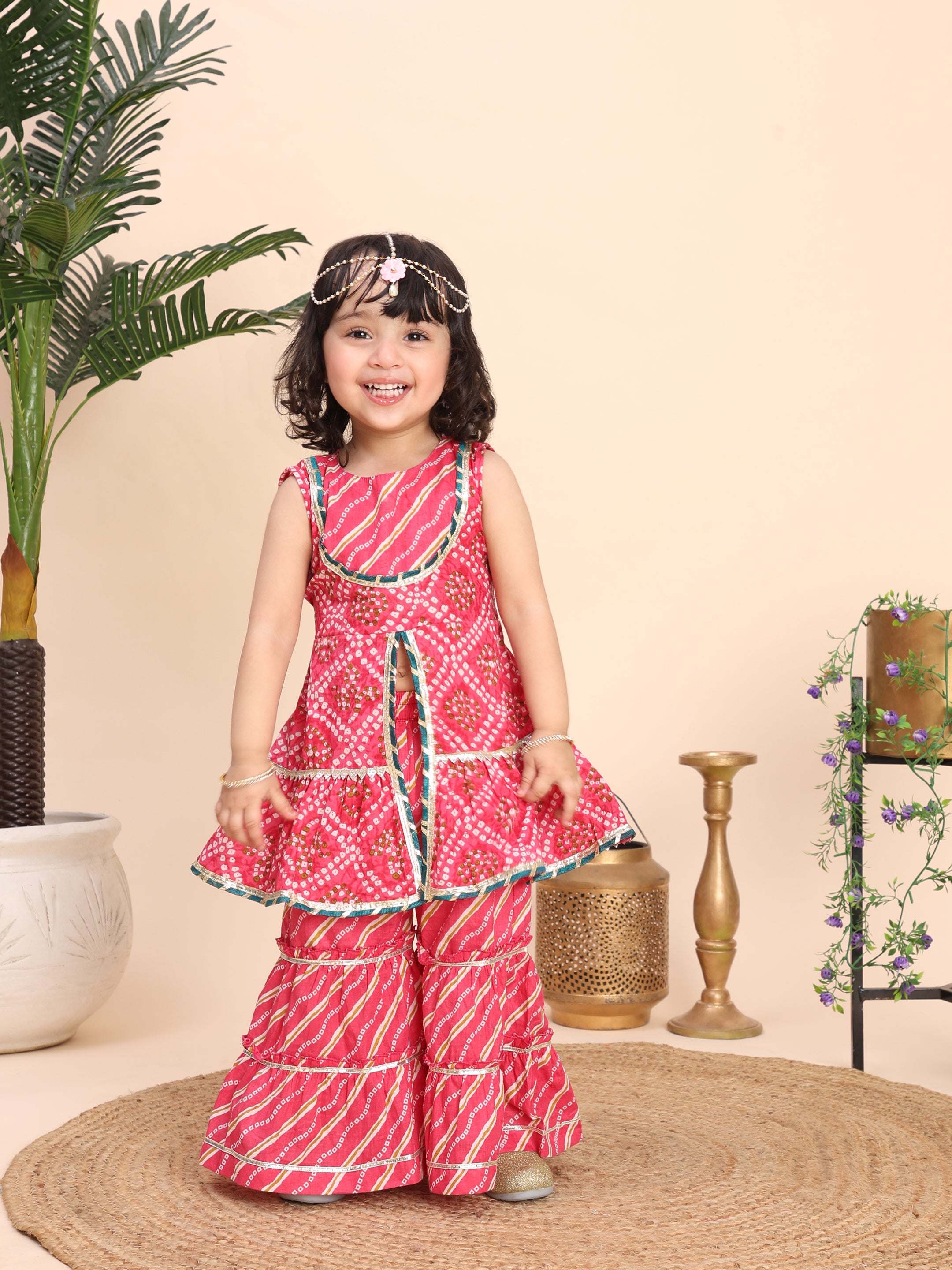 Cotton Kurti with sharara sibling set -Pink