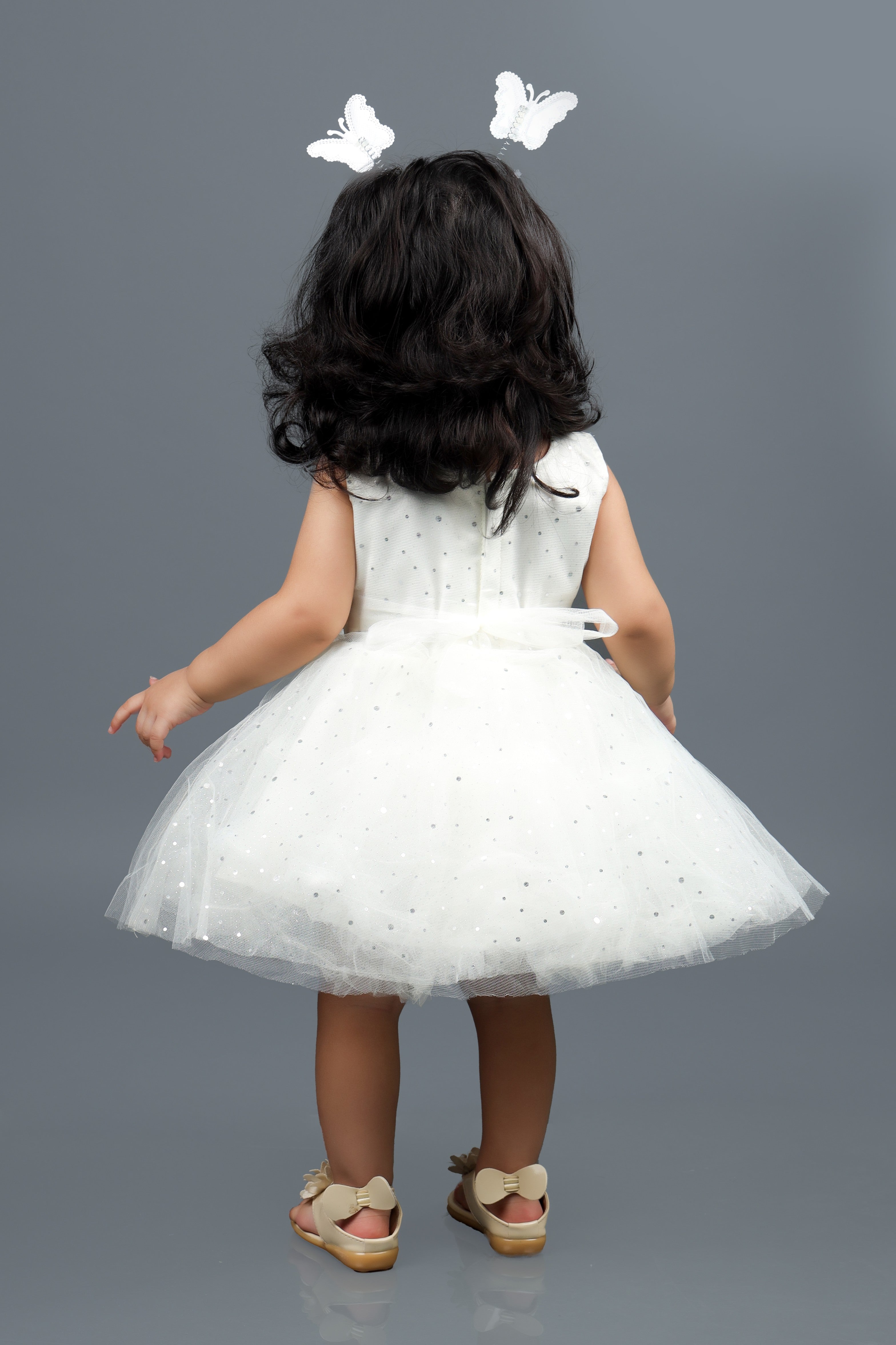 Applique Fit and Flare Leaf Frock (White)