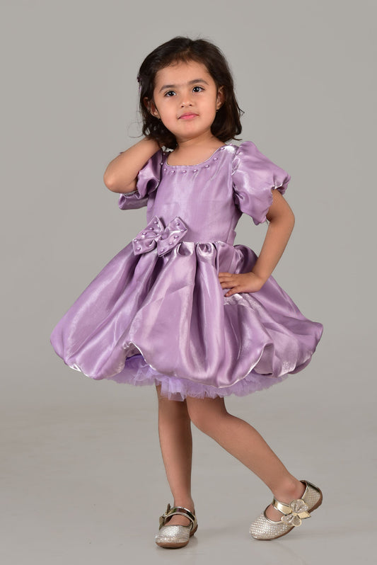 Purple party frock with puffy sleeves