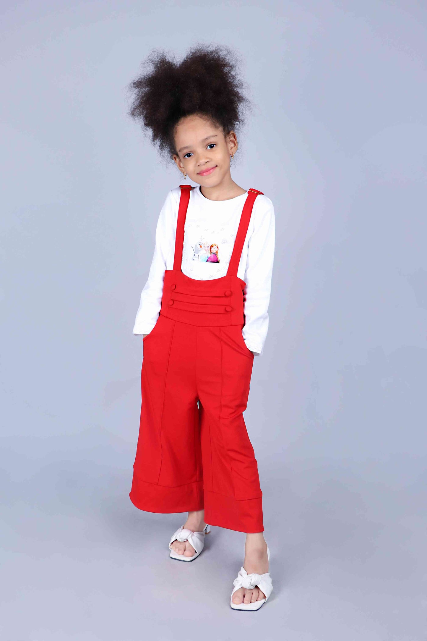 Full Sleeves Top and Dungaree Set (Red)