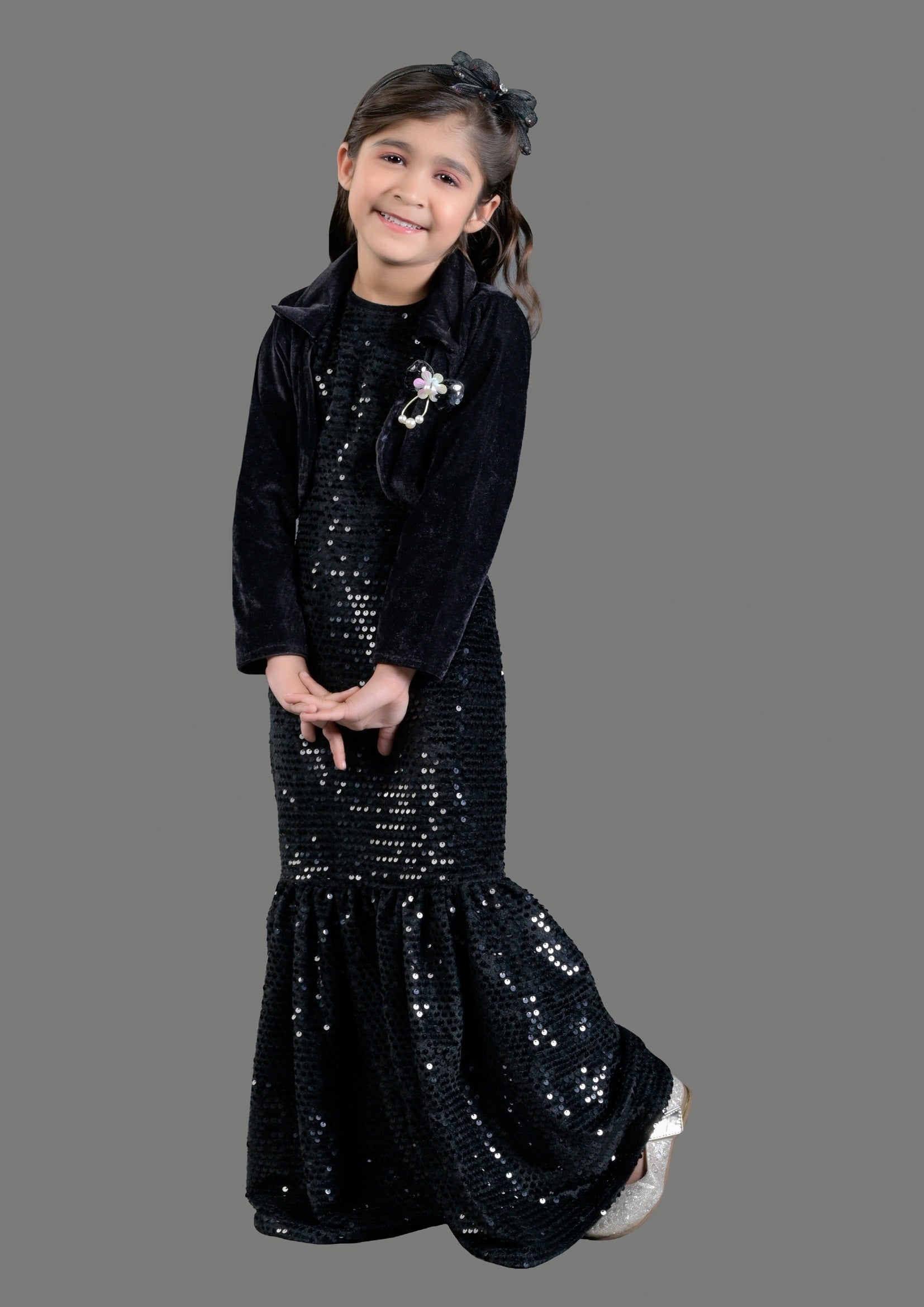 Titrit black velvet gown with shrug