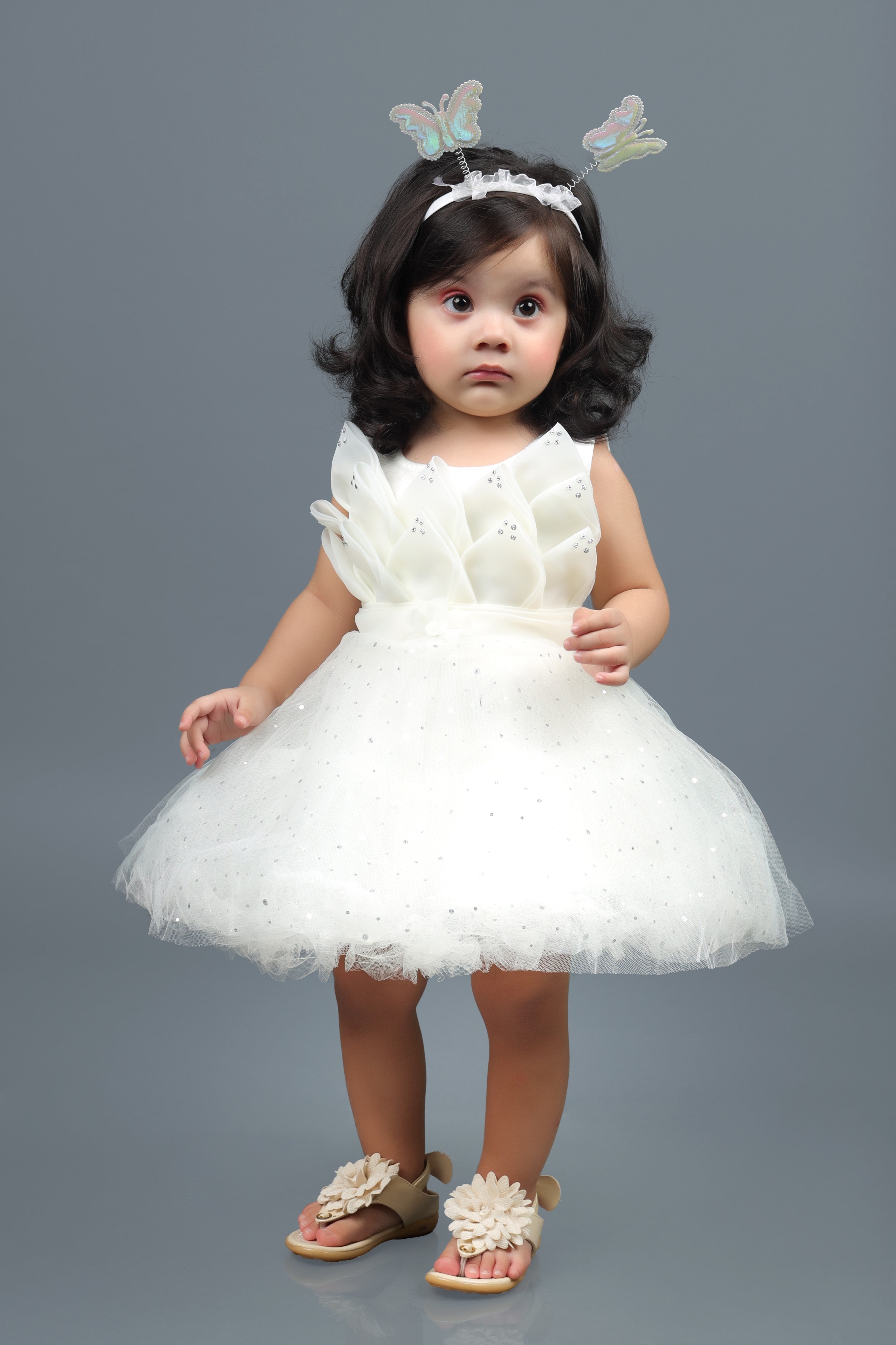 Applique Fit and Flare Leaf Frock (White)