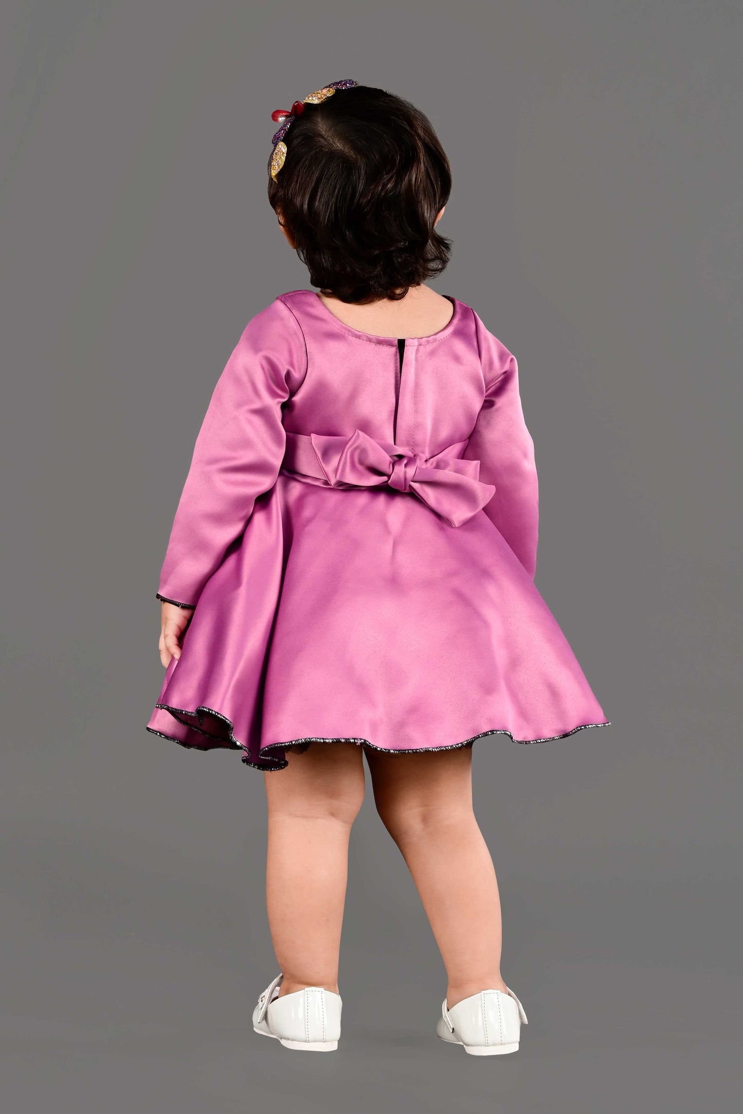 Full Sleeves Fit and Flare Satin Party Frock (Mauve)