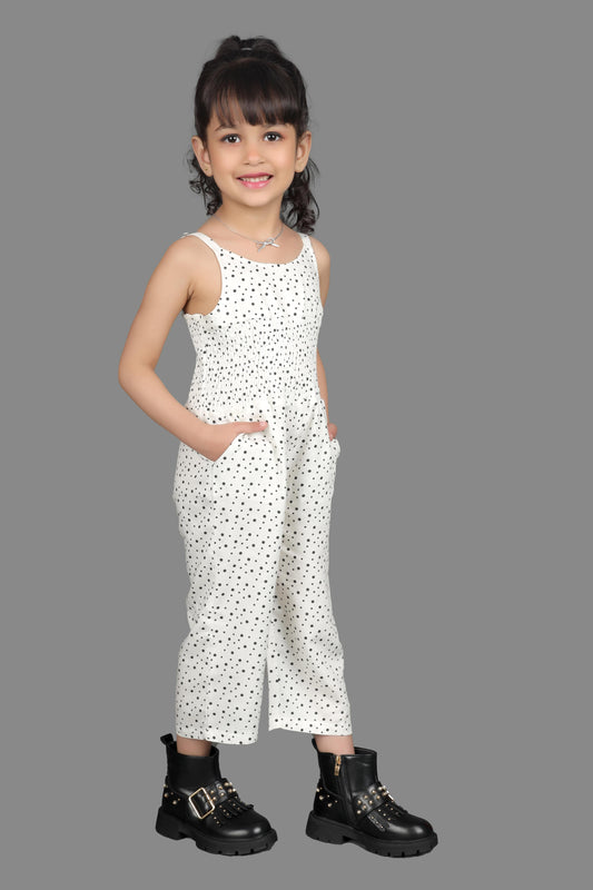Ankle Length Cotton Jumpsuit (White)