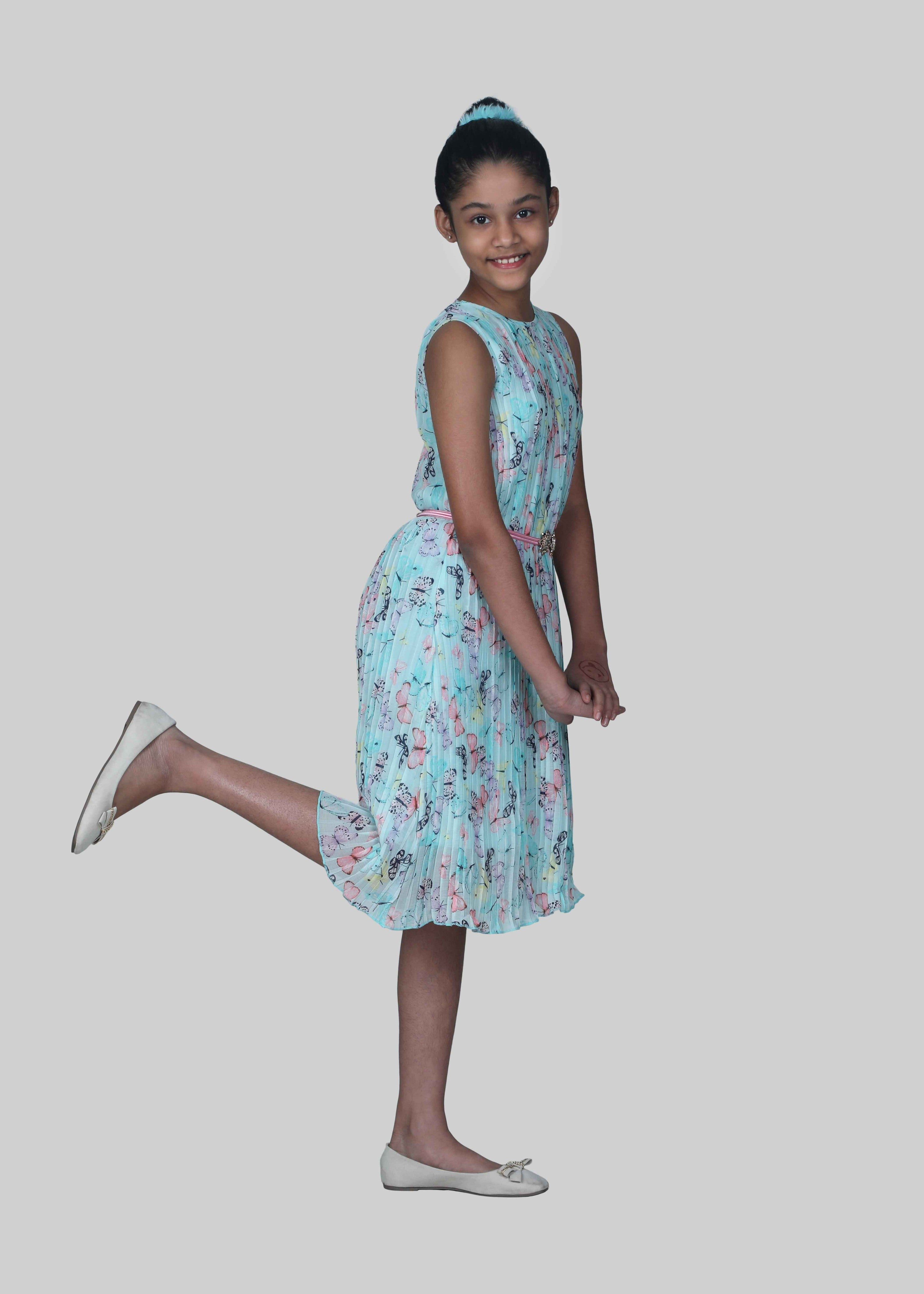 Printed Dress With Belt (Light Green)