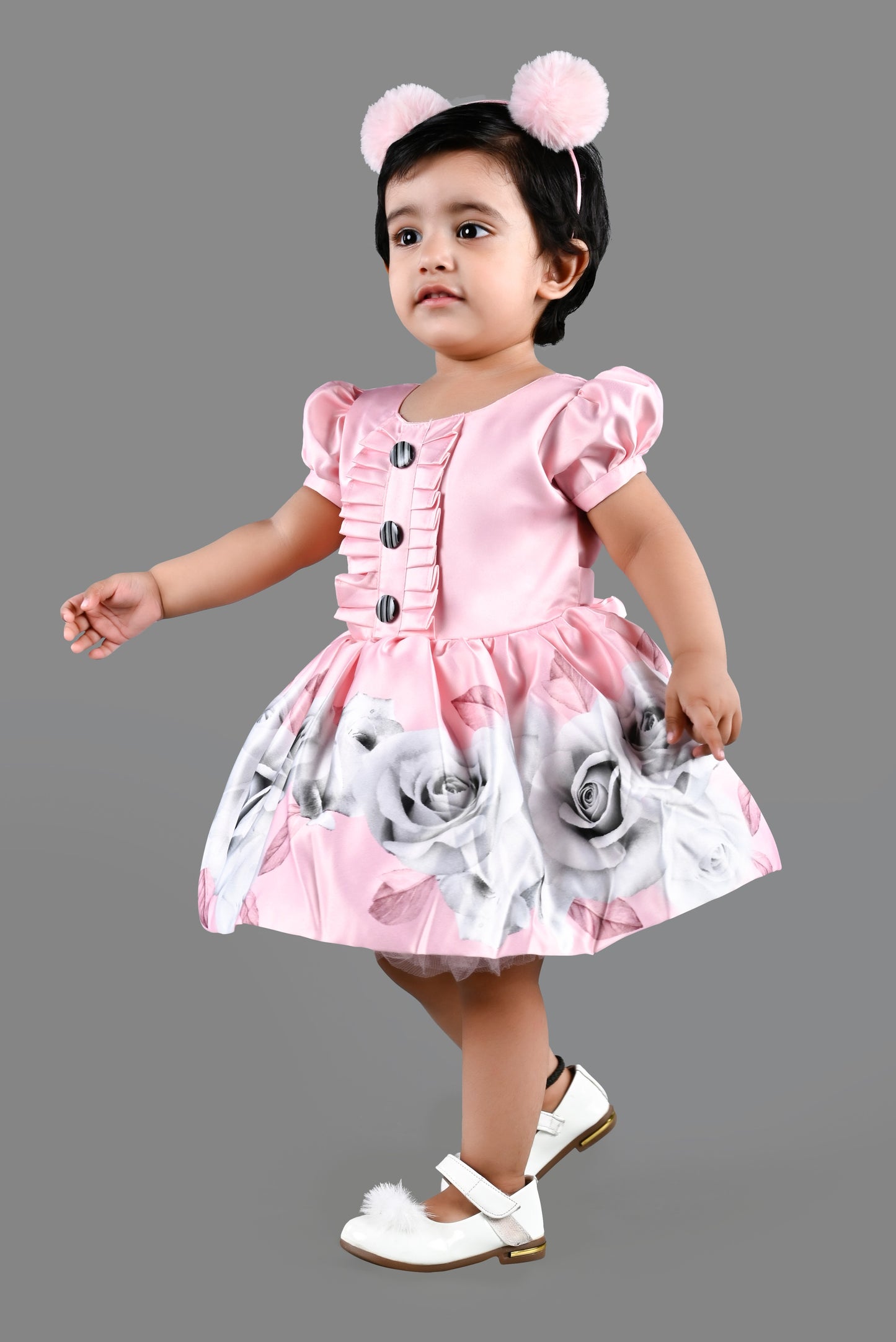 Rose Print  Fit & Fare Party Frock (Pink)