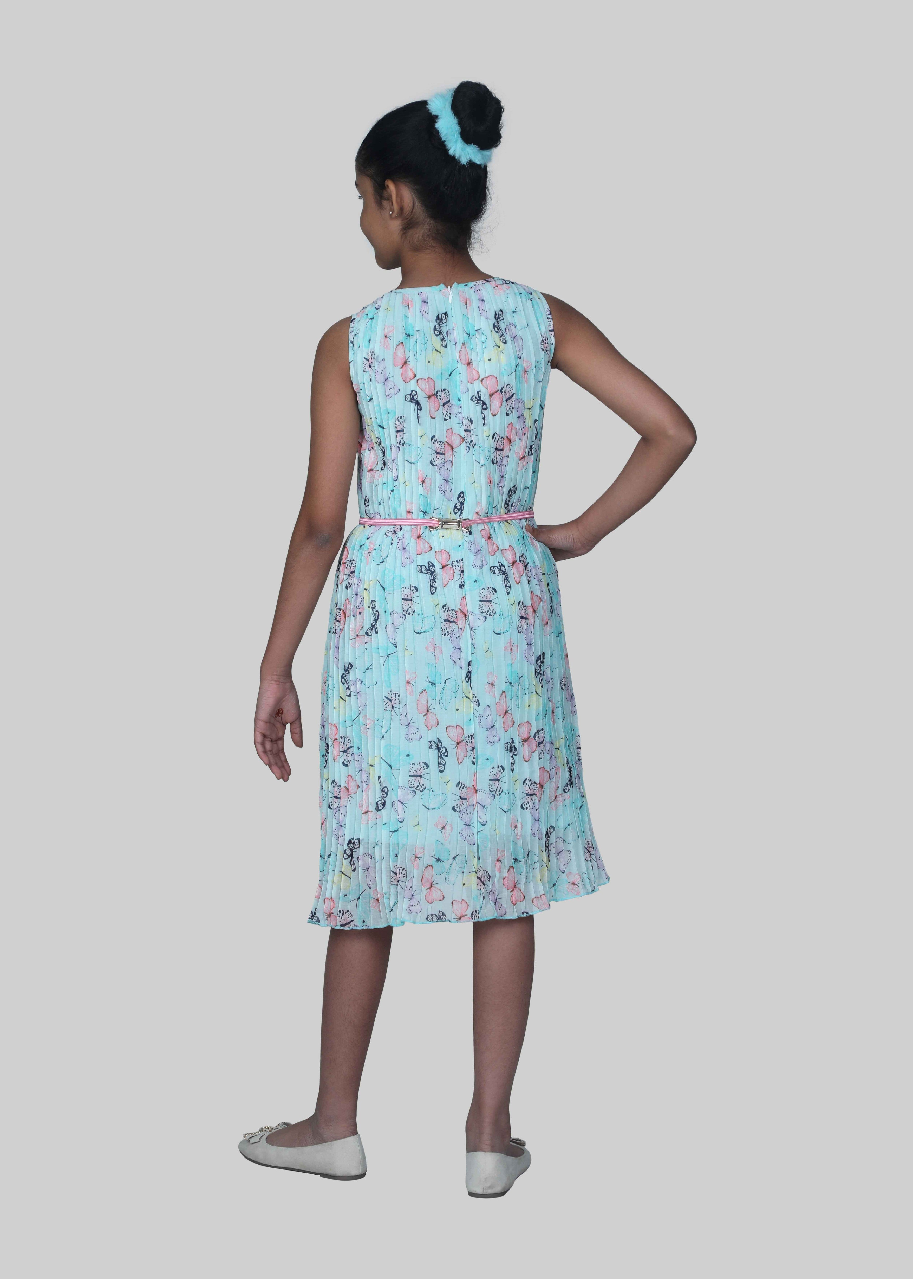 Printed Dress With Belt (Light Green)