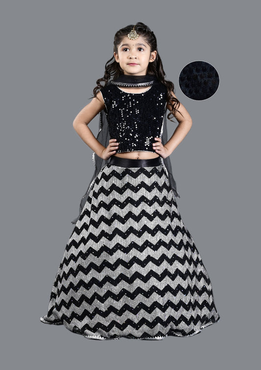 Titrit Black sequined lehenga with velvet sequined choli and a dupatta