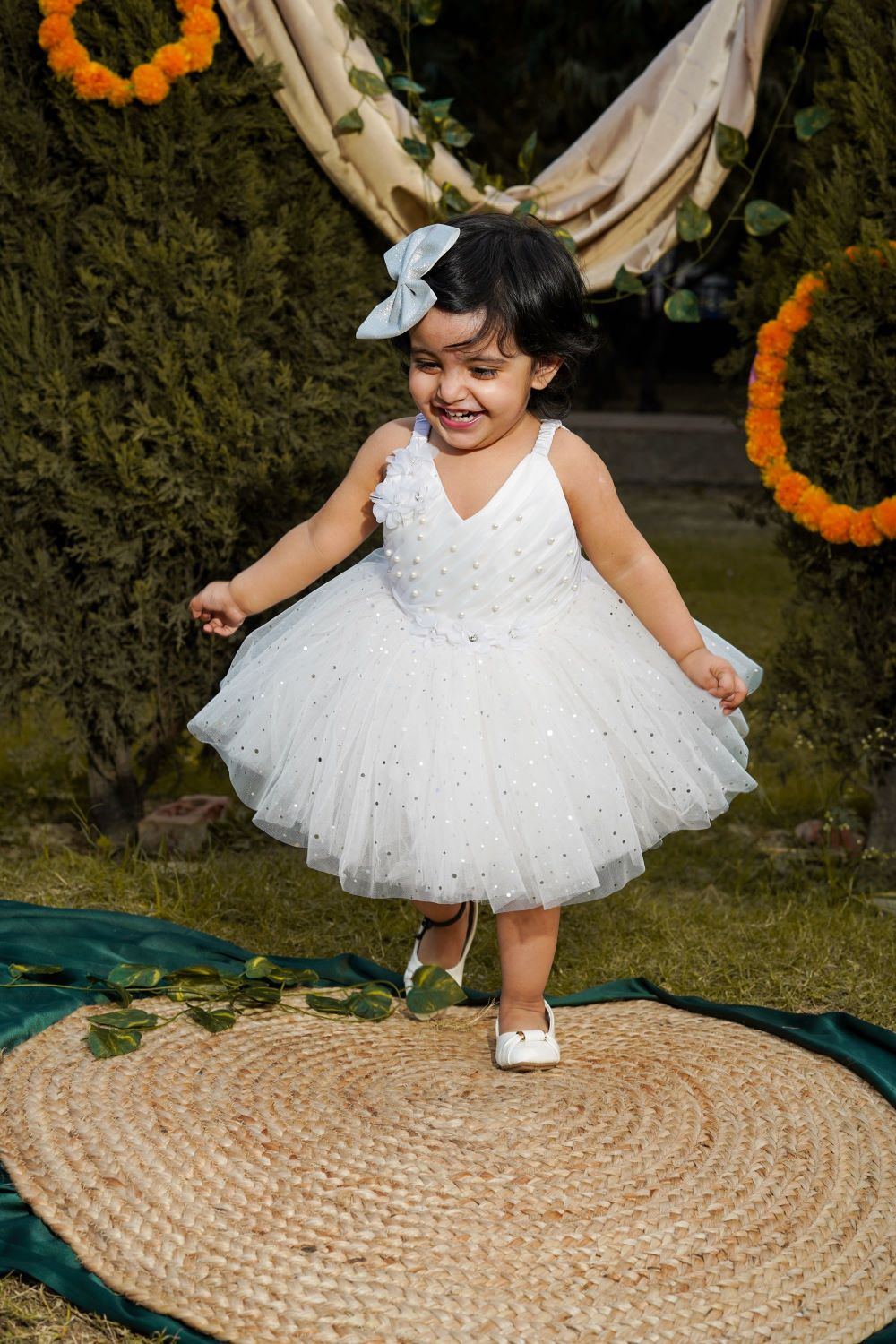 Pearl & Sequin Embellished Fit And Flare Party Frock - Cream