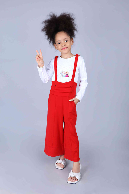 Full Sleeves Top and Dungaree Set (Red)