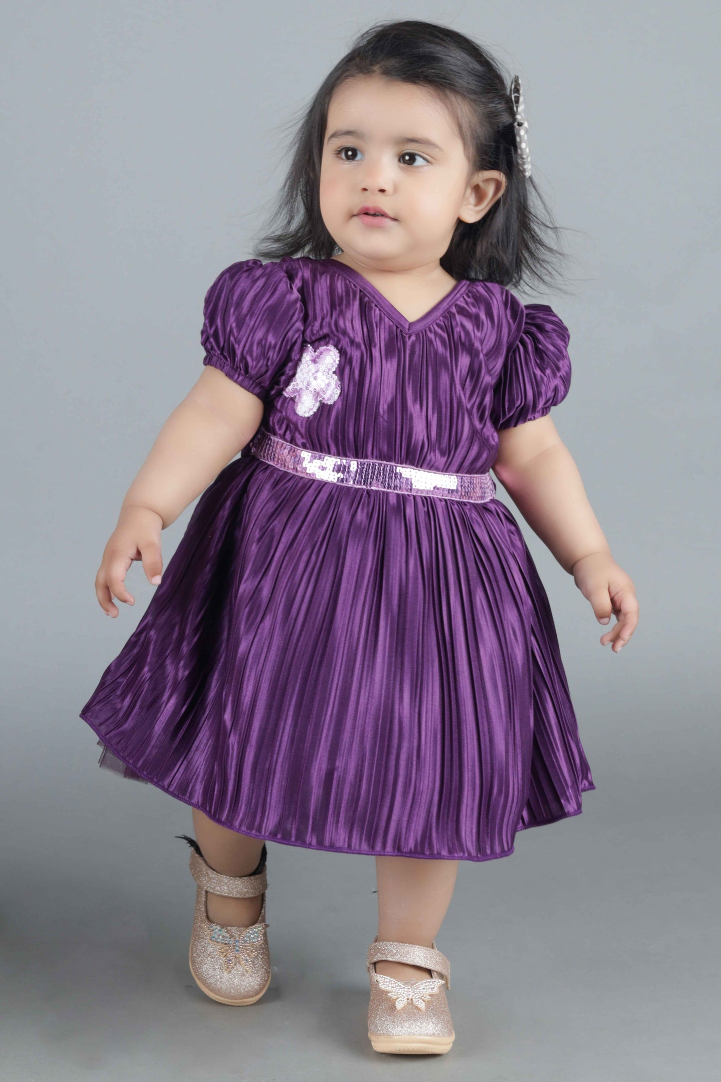 Fit & Flare Satin Party Frock (Purple)