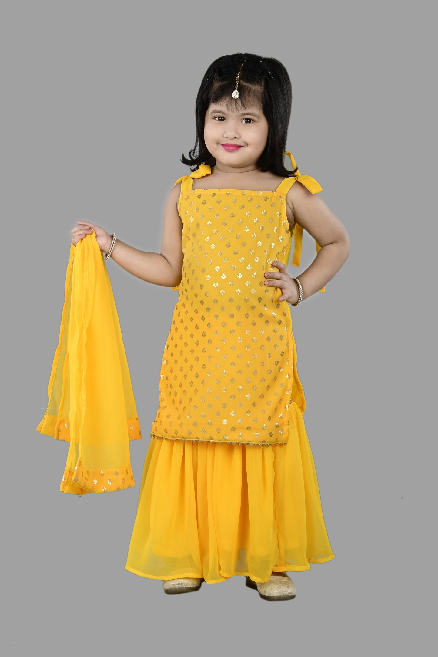 Kurta and Sharara With Dupatta (Yellow)