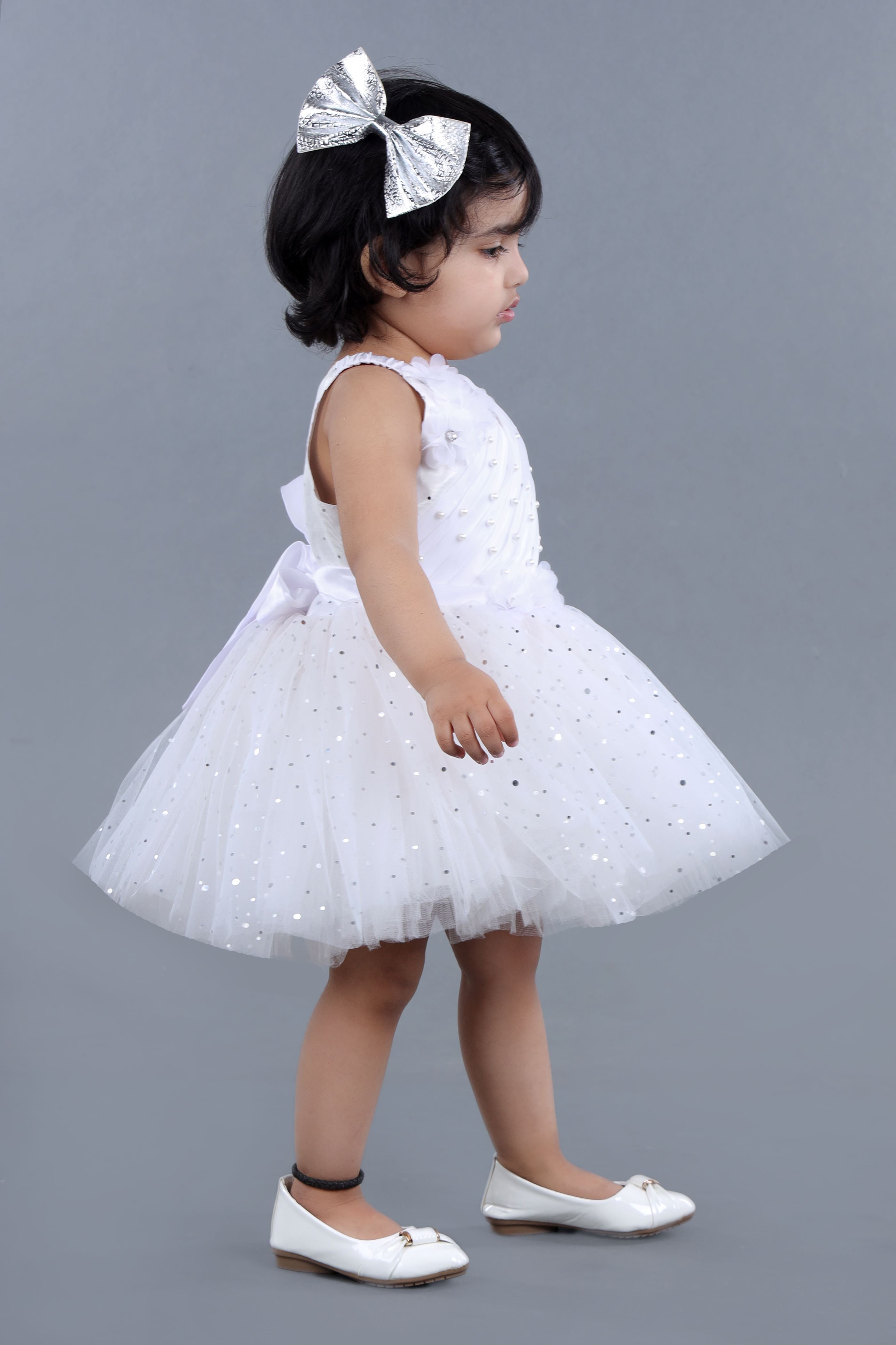 Pearl & Sequin Embellished Fit And Flare Party Frock - Cream