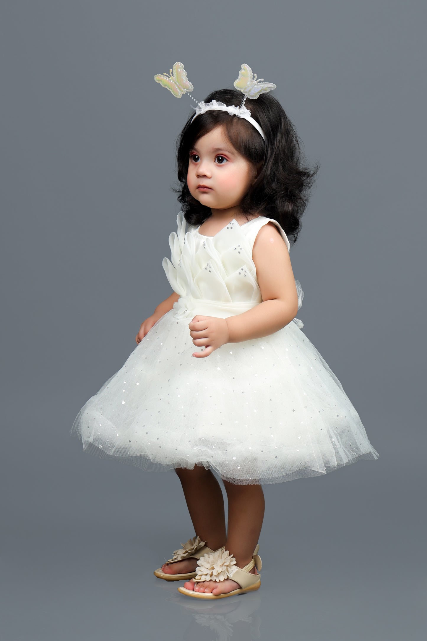 Applique Fit and Flare Leaf Frock (White)
