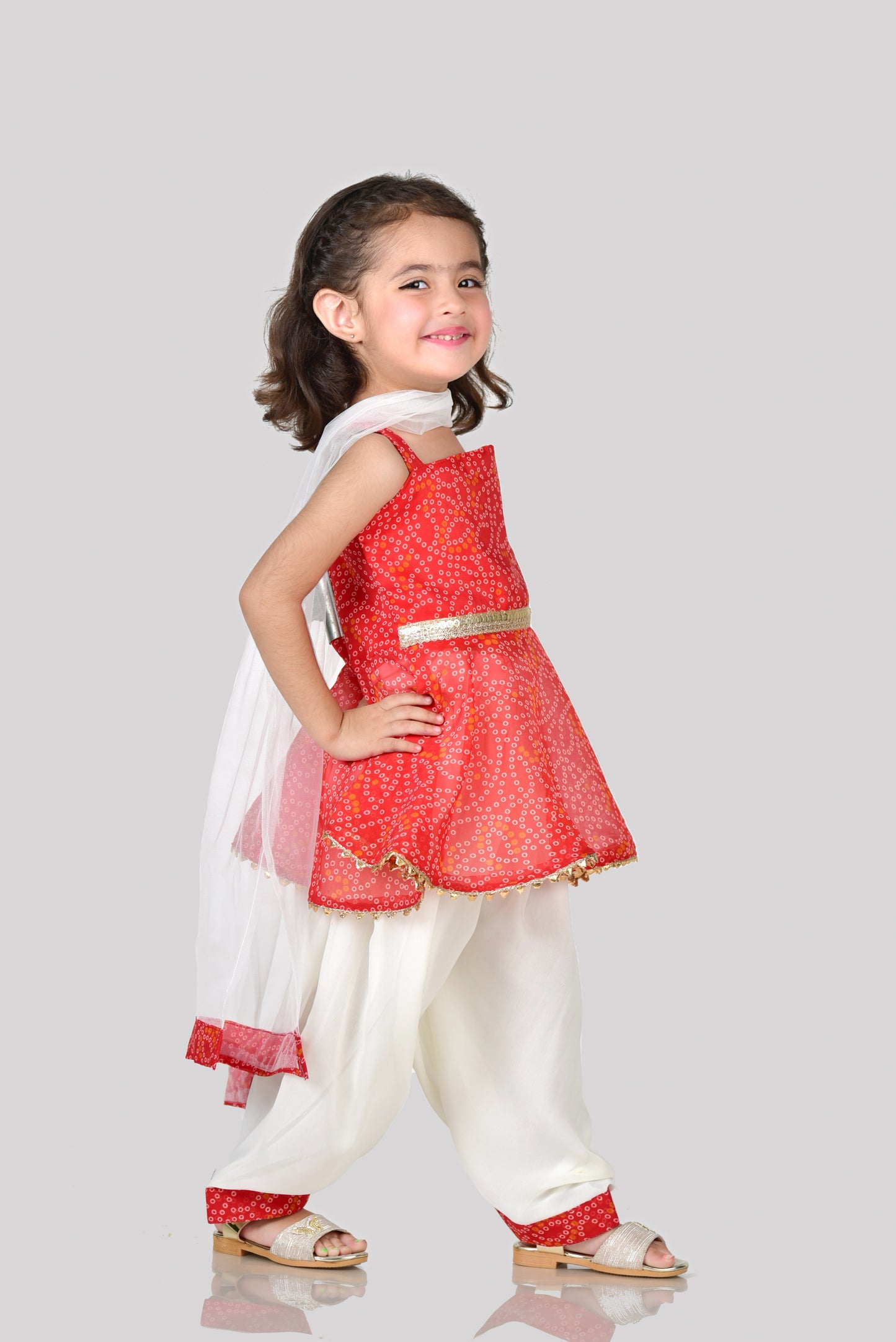 Salwar Suit with Dupatta (Red & White)