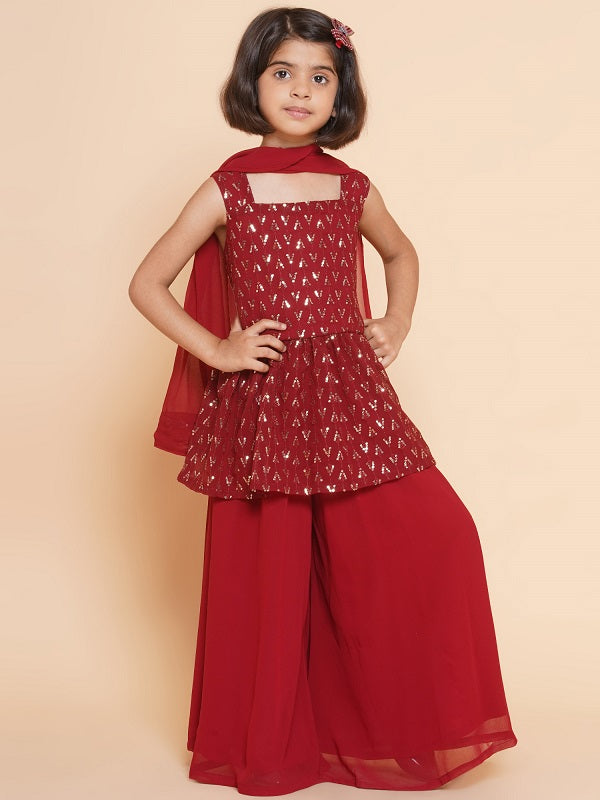 Peplum top with a flared palazzo and dupatta