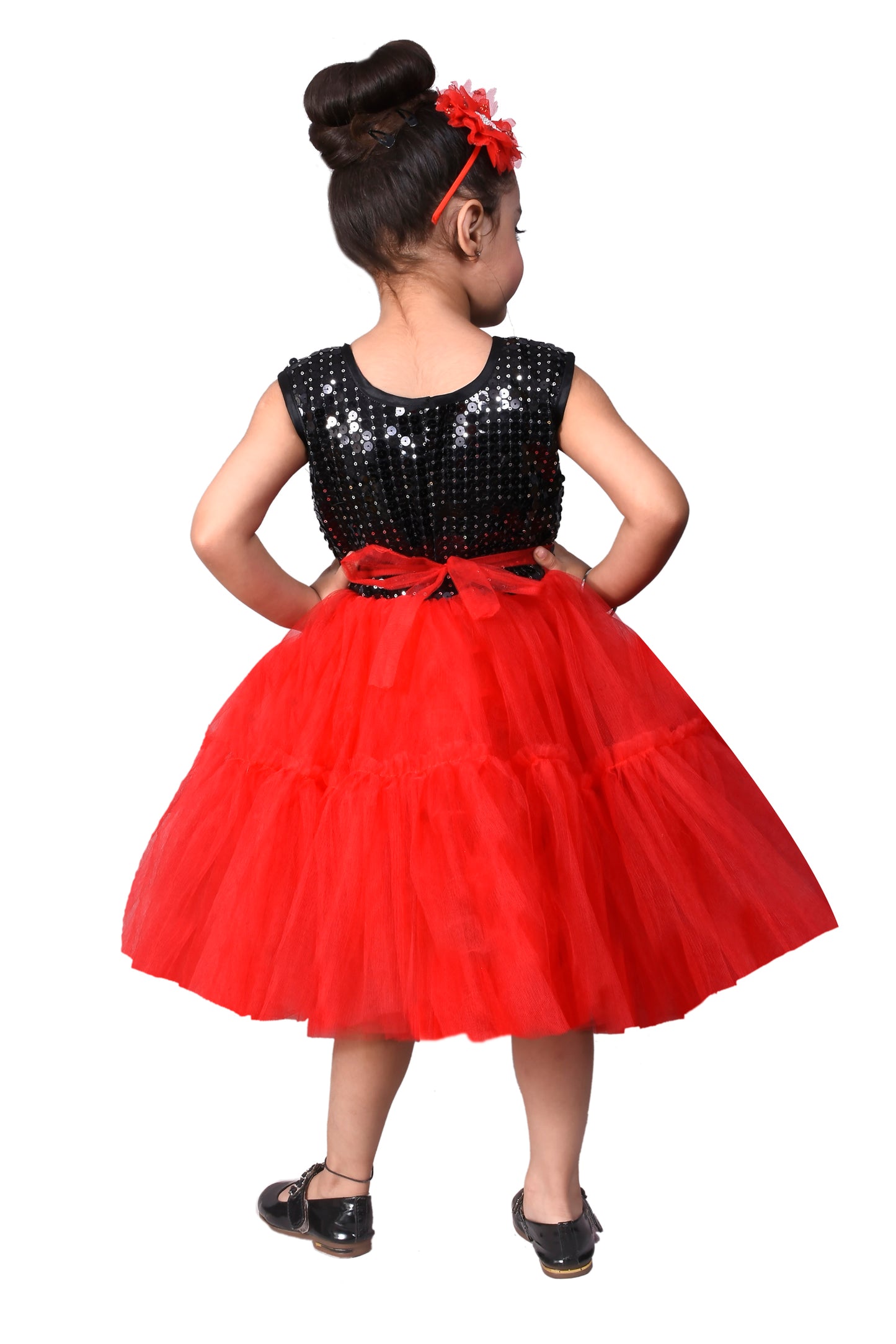 Net Baby Party Frock (Red & Black)