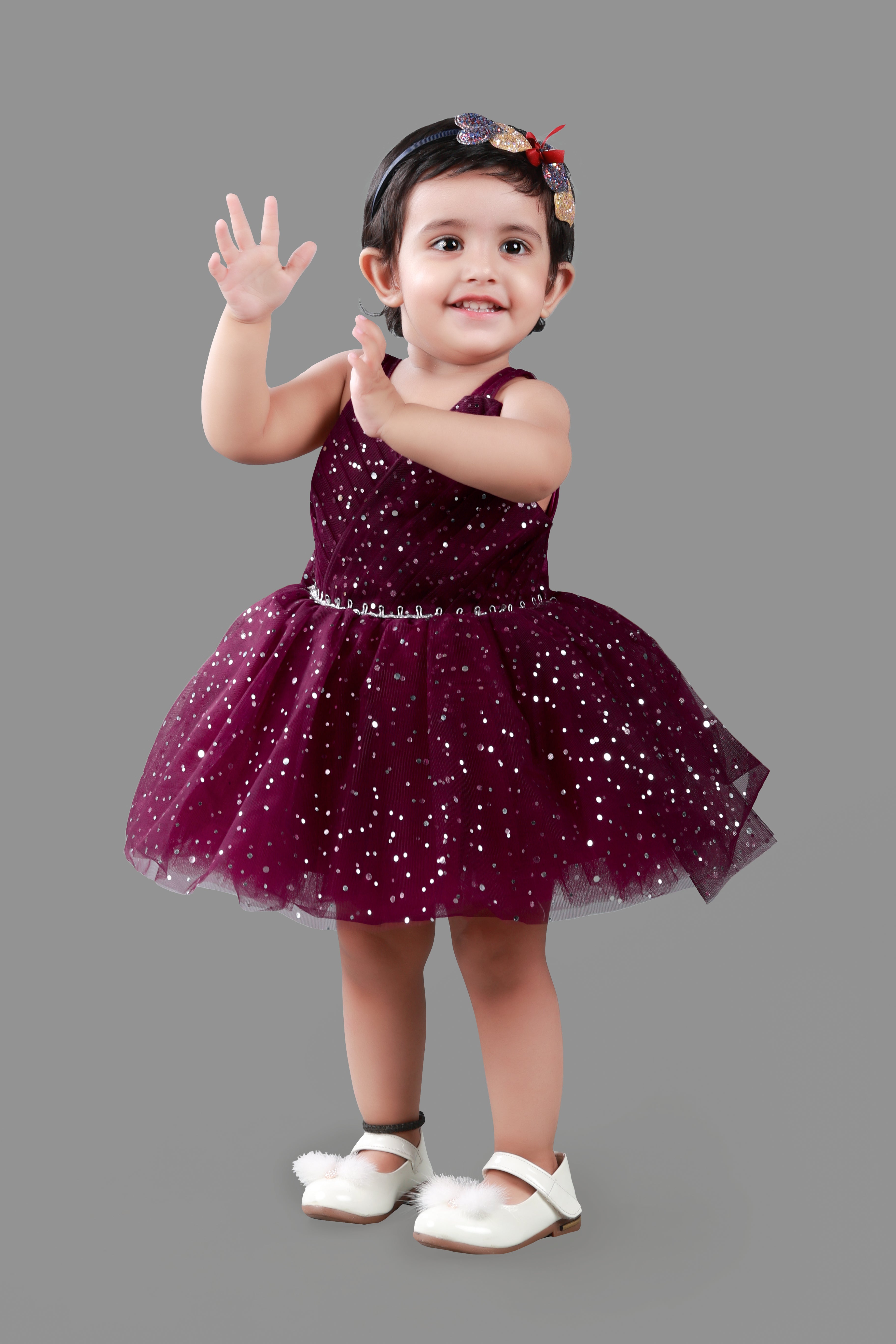Fit & Flare Sleeveless Party Frock (Wine)