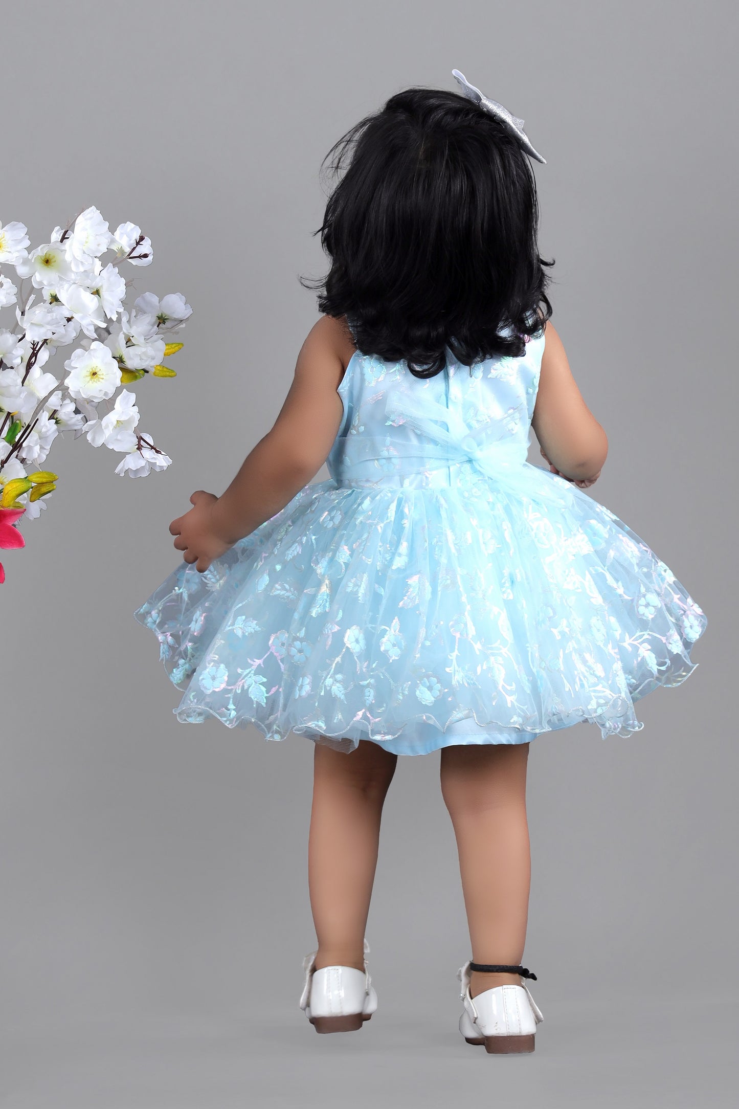 Sky blue frock in one side shoulder style