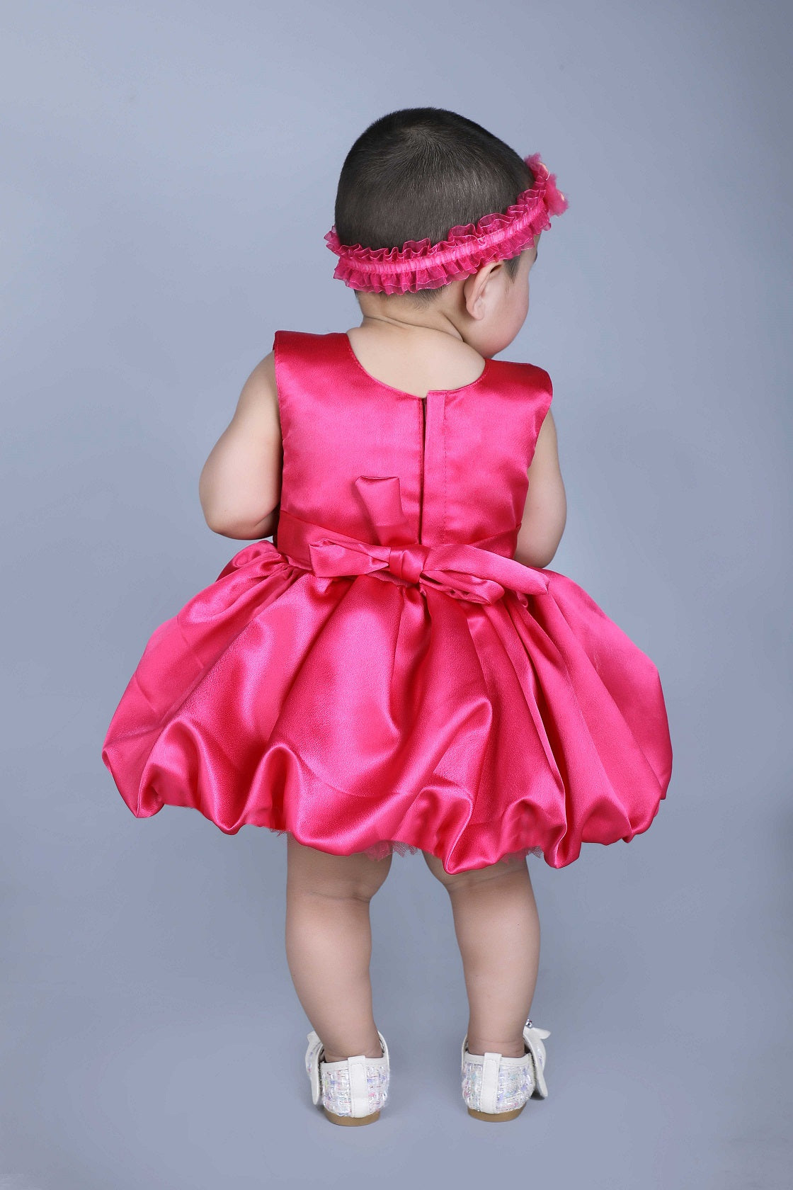 Balloon Satin Baby Party Frock (Red)