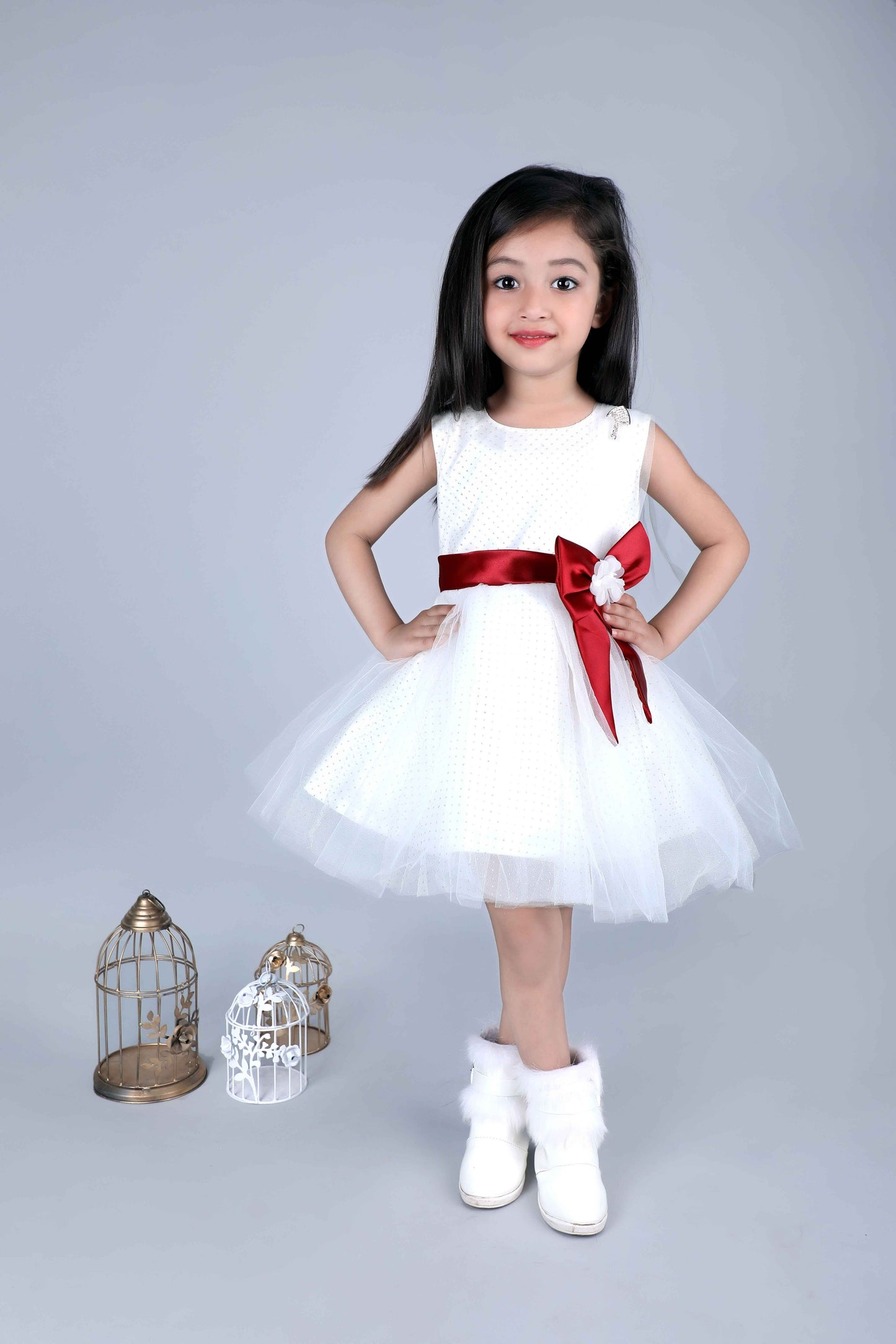Dots Baby Party Frock (Cream)