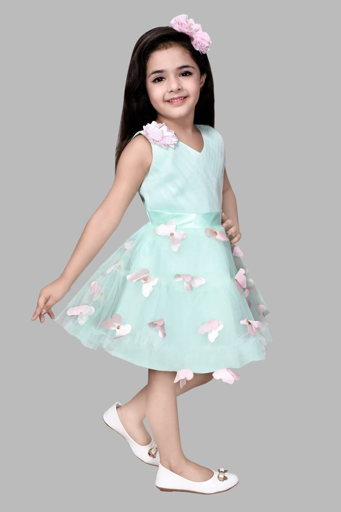 Butterfly Party Frock (Green and Pink)