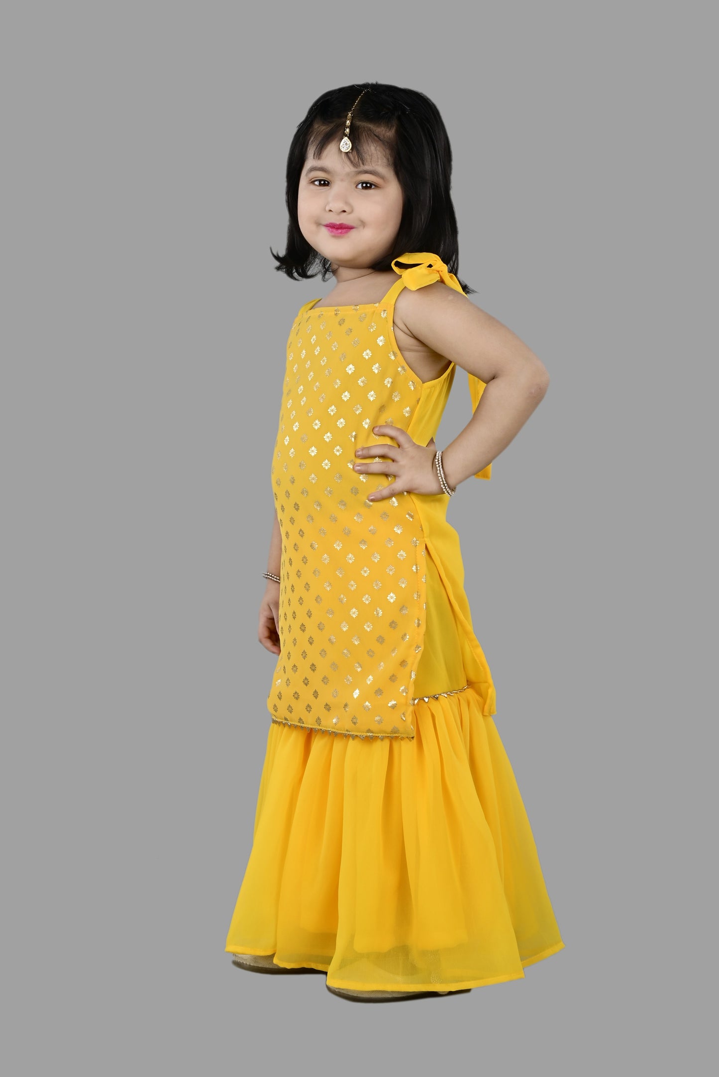 Kurta and Sharara With Dupatta (Yellow)