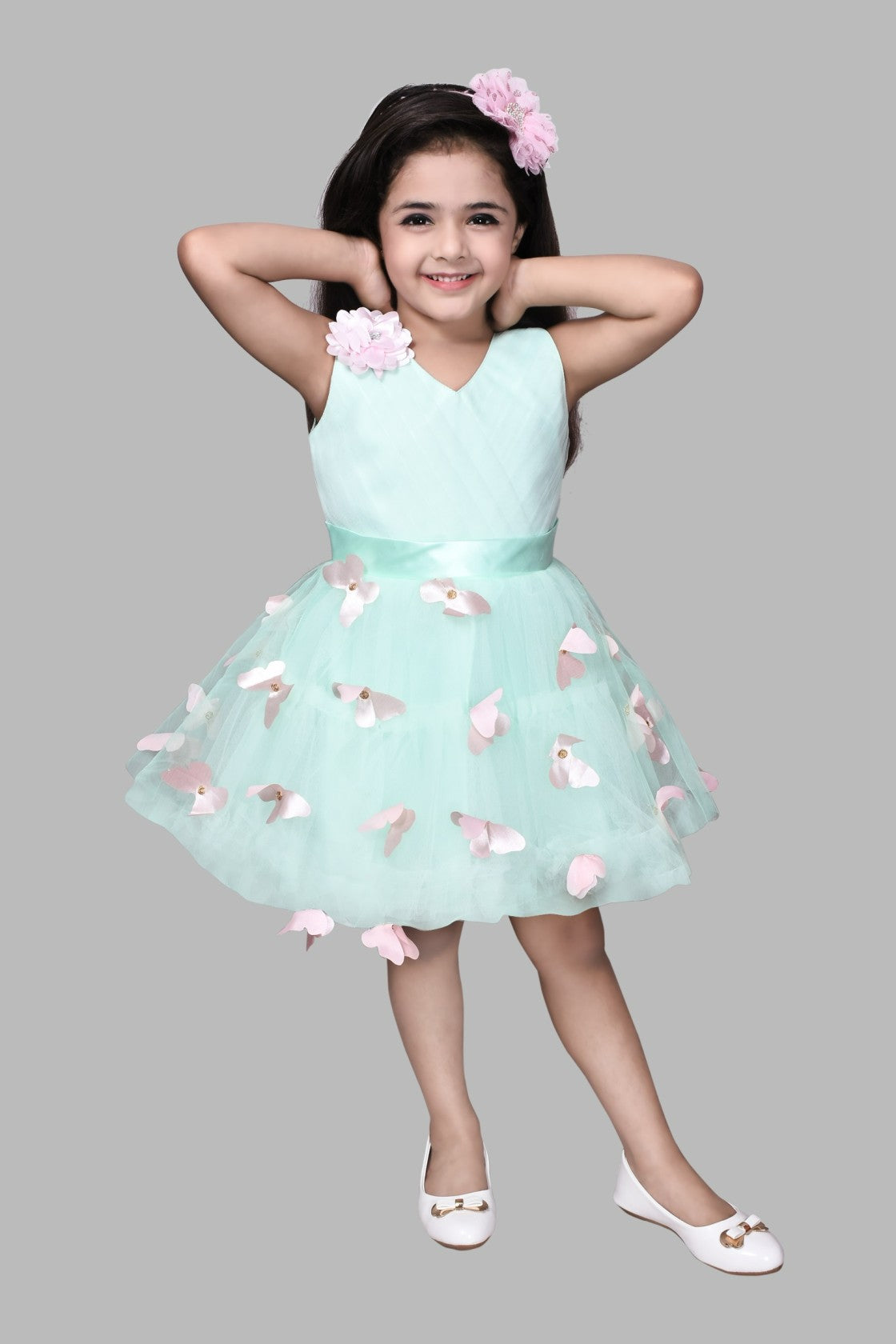 Butterfly Party Frock (Green and Pink)