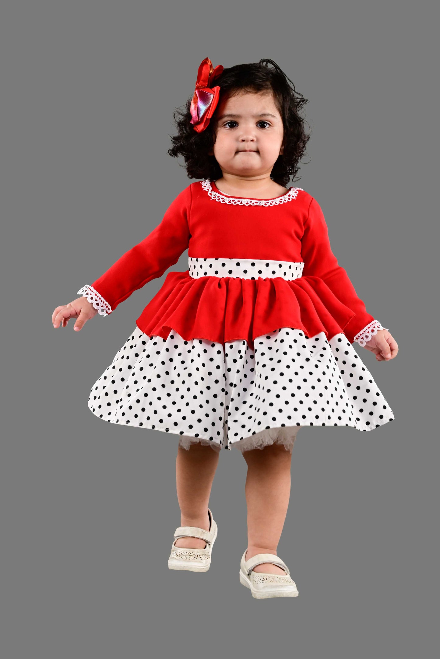 Polka Fit and Flare Party Frock (Red and White)