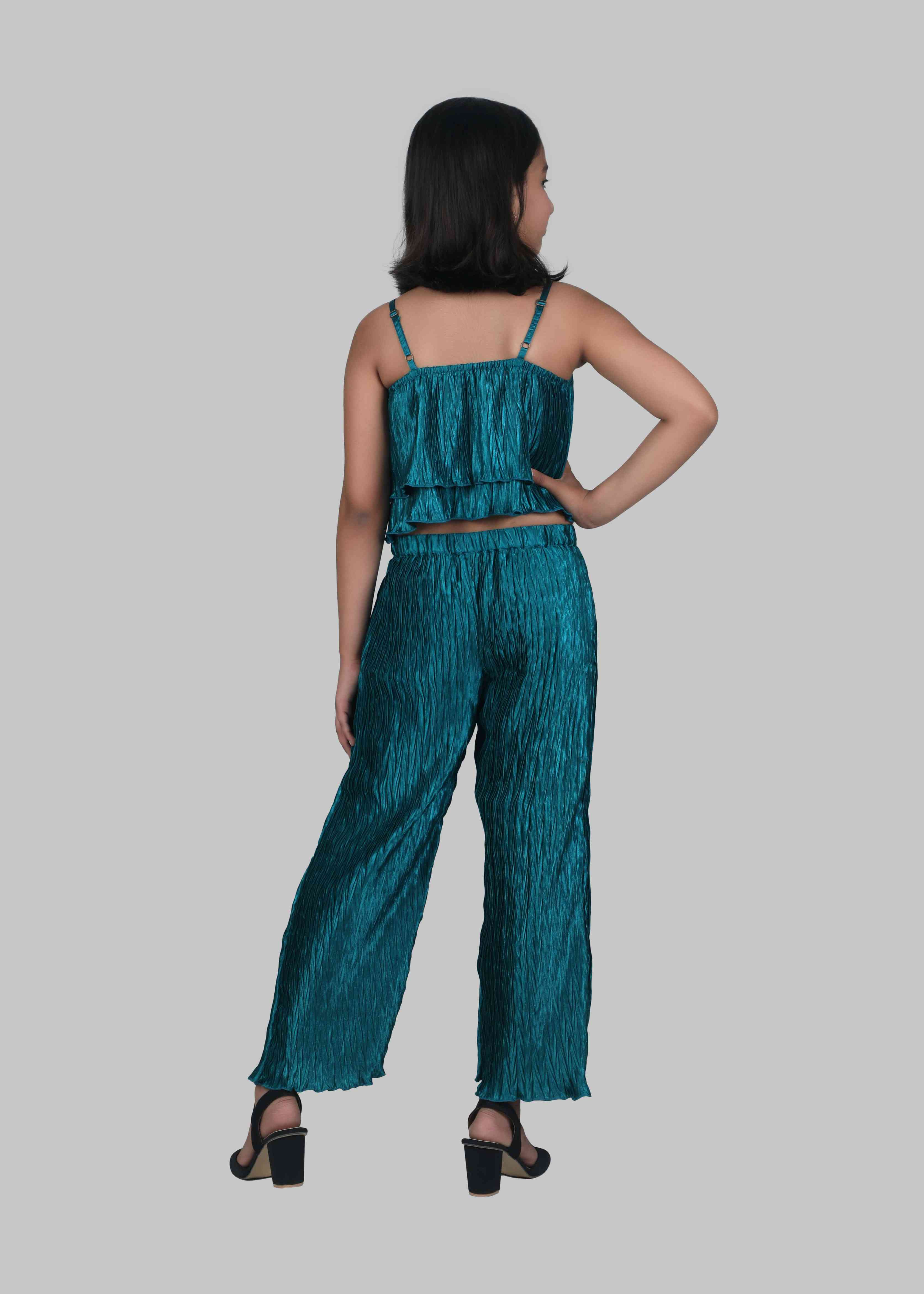 Pleated Top and Palazzo Set (Emerald)