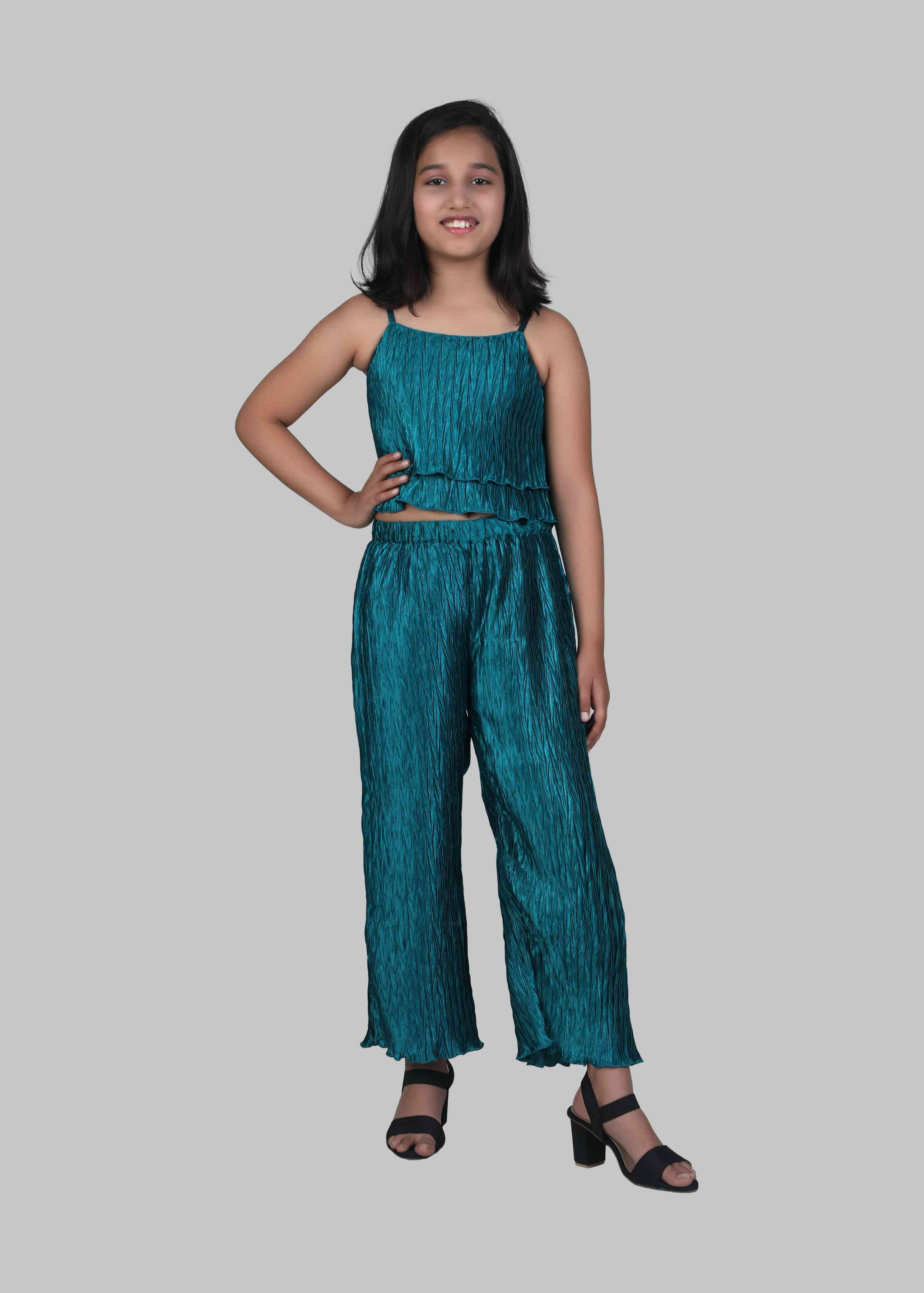 Pleated Top and Palazzo Set (Emerald)