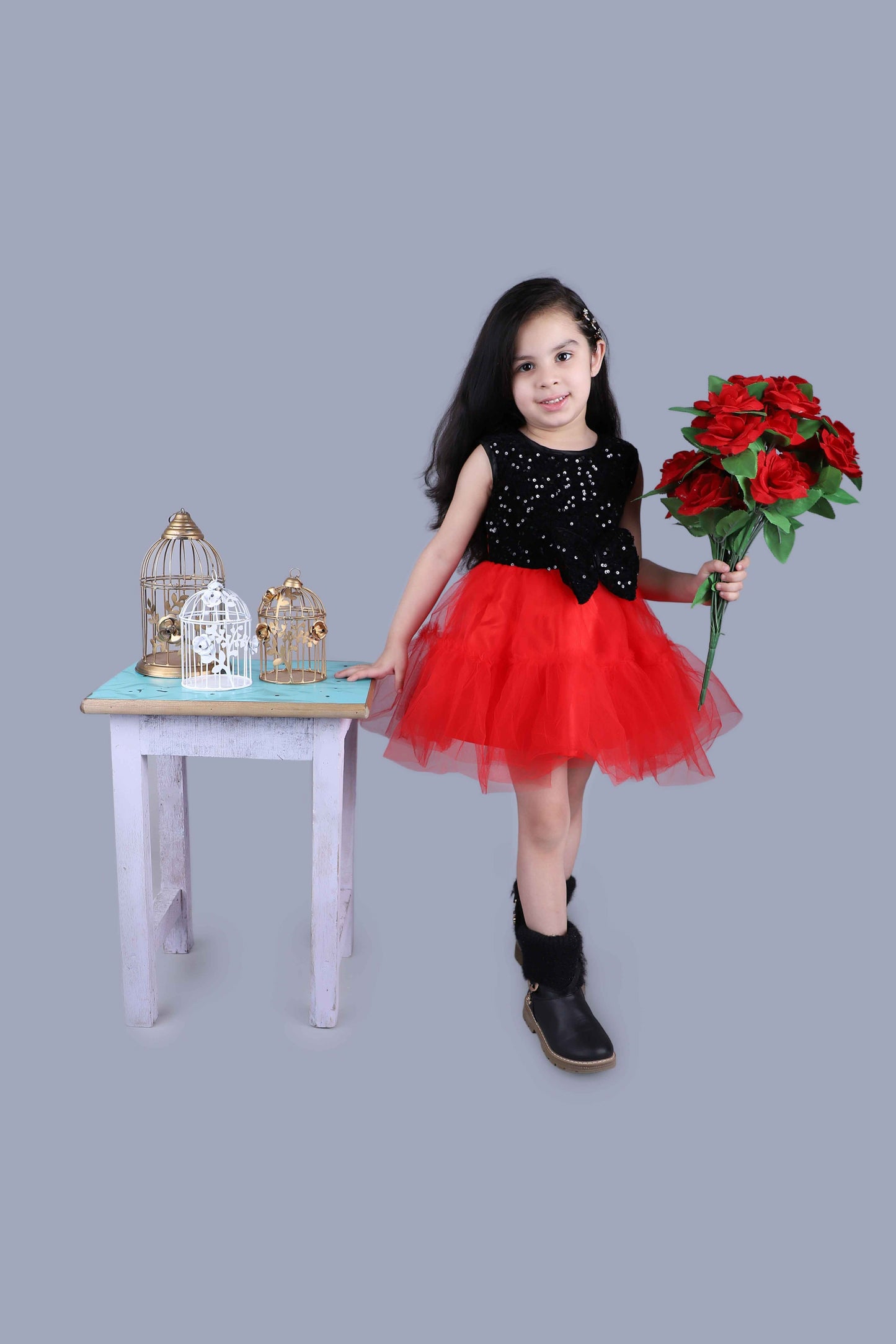 Net Baby Party Frock (Red & Black)