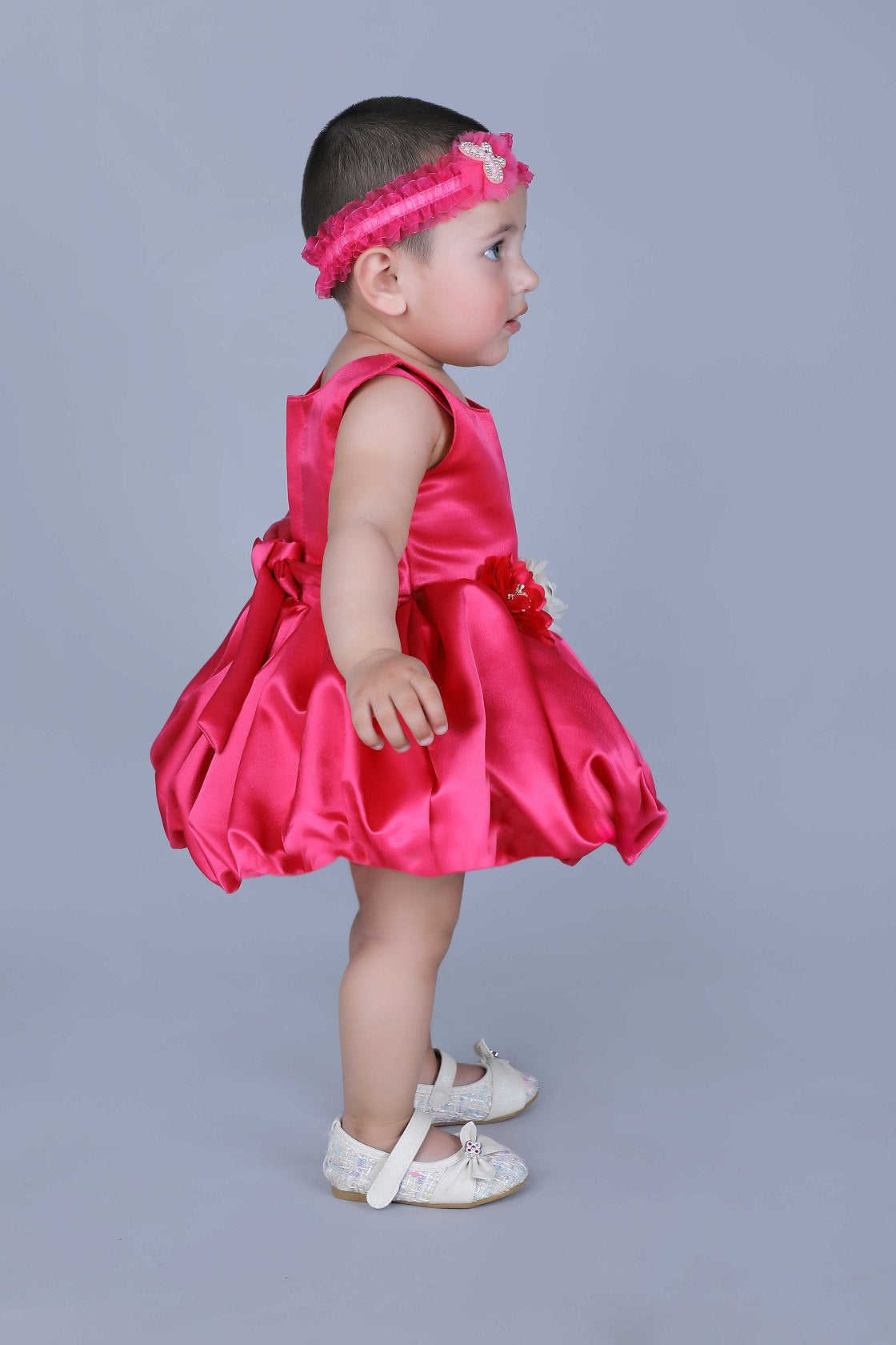 Balloon Satin Baby Party Frock (Red)