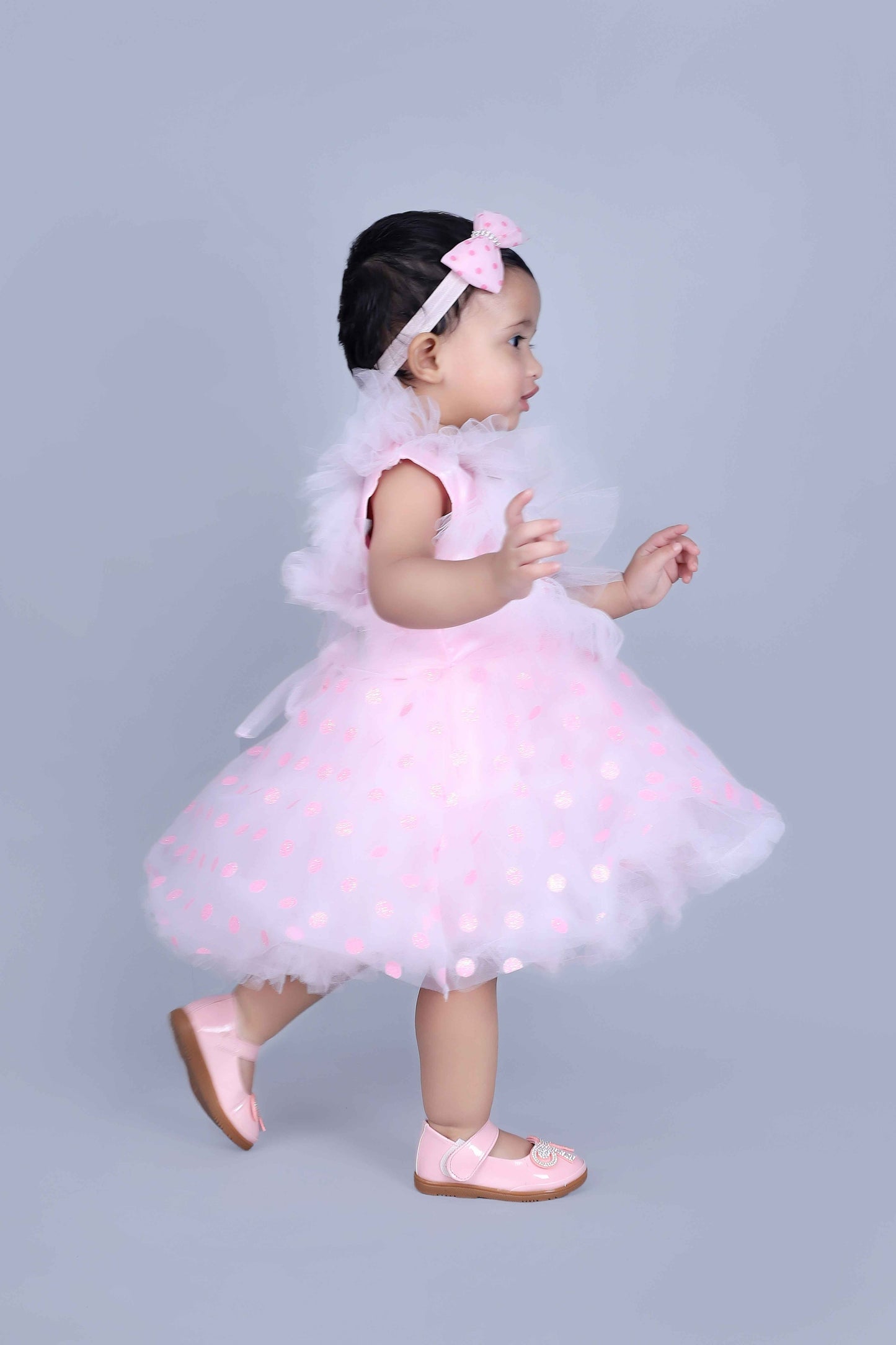Polka Frill Baby Party Frock (Pink)