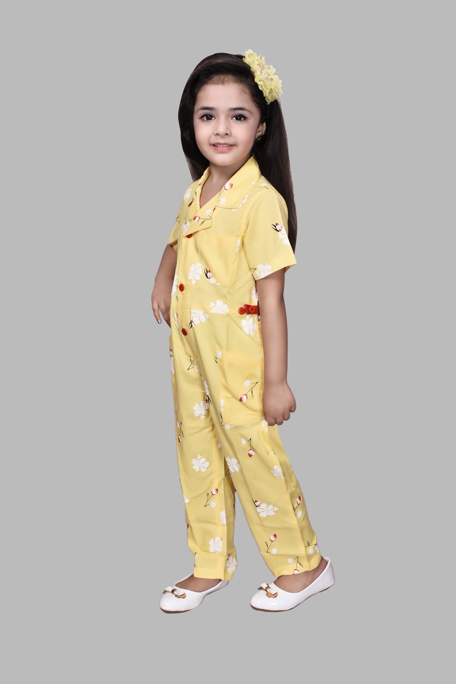 Floral Front Buttoned Jumpsuit (Yellow)